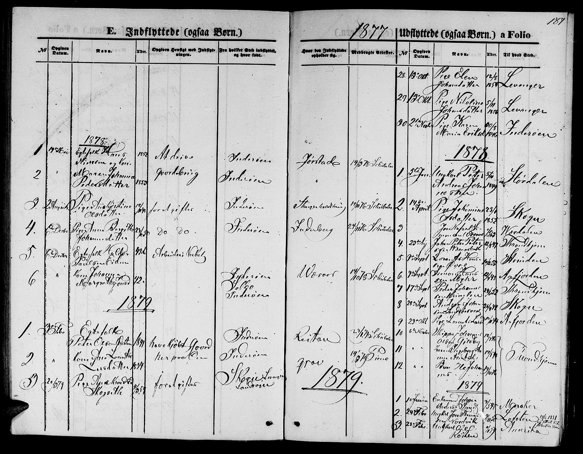 Ministerialprotokoller, klokkerbøker og fødselsregistre - Nord-Trøndelag, SAT/A-1458/722/L0225: Parish register (copy) no. 722C01, 1871-1888, p. 187