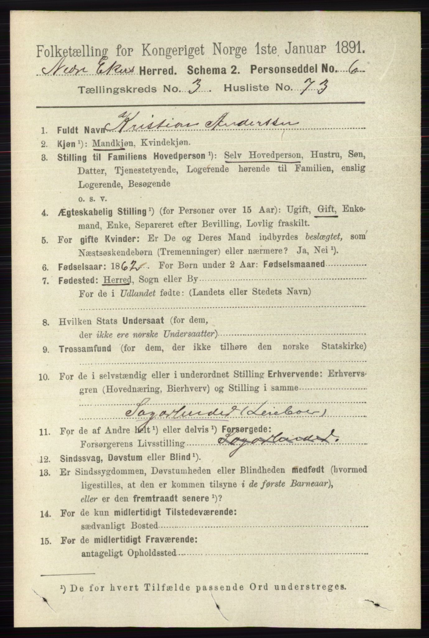 RA, 1891 census for 0625 Nedre Eiker, 1891, p. 1589