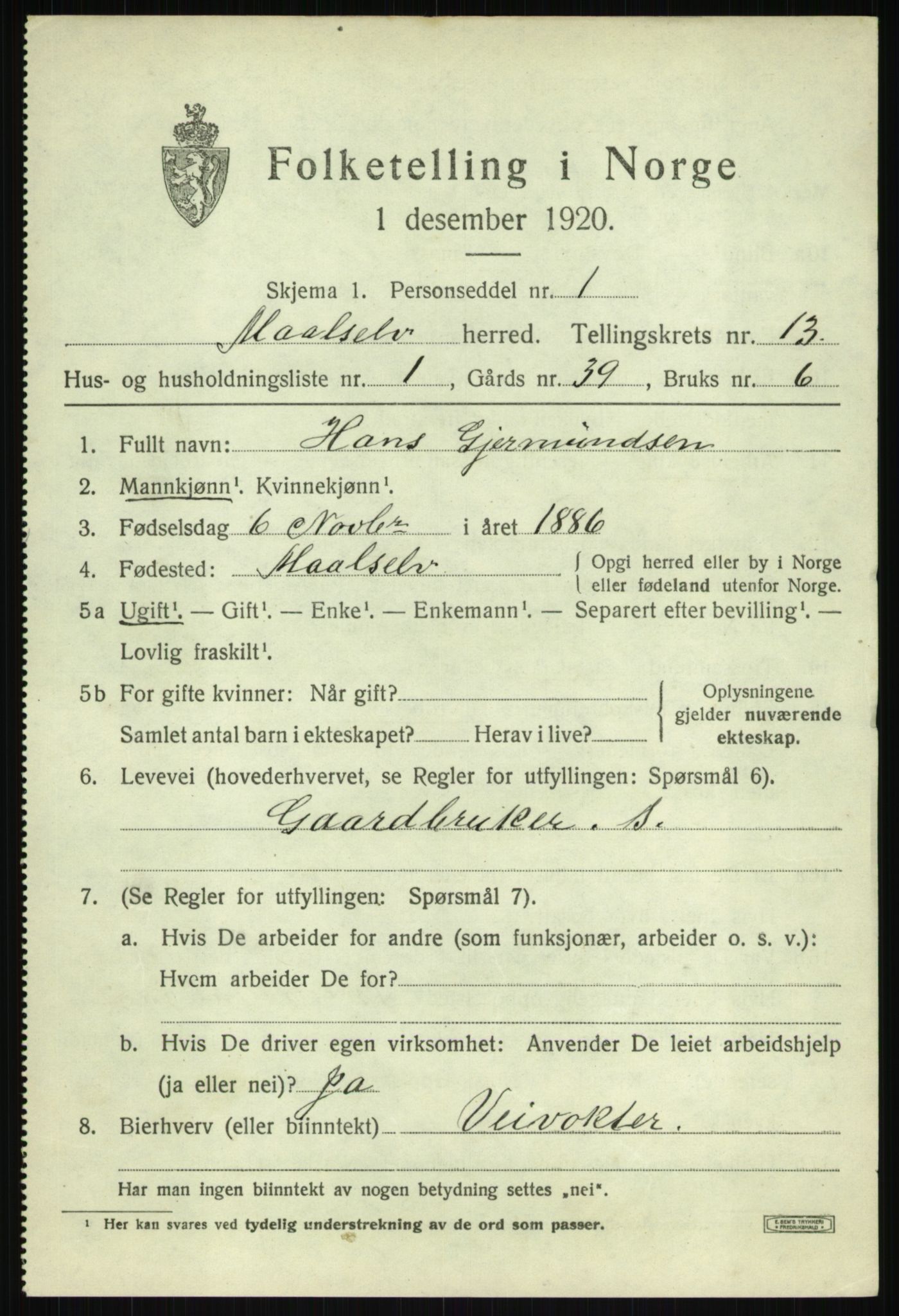 SATØ, 1920 census for Målselv, 1920, p. 6725