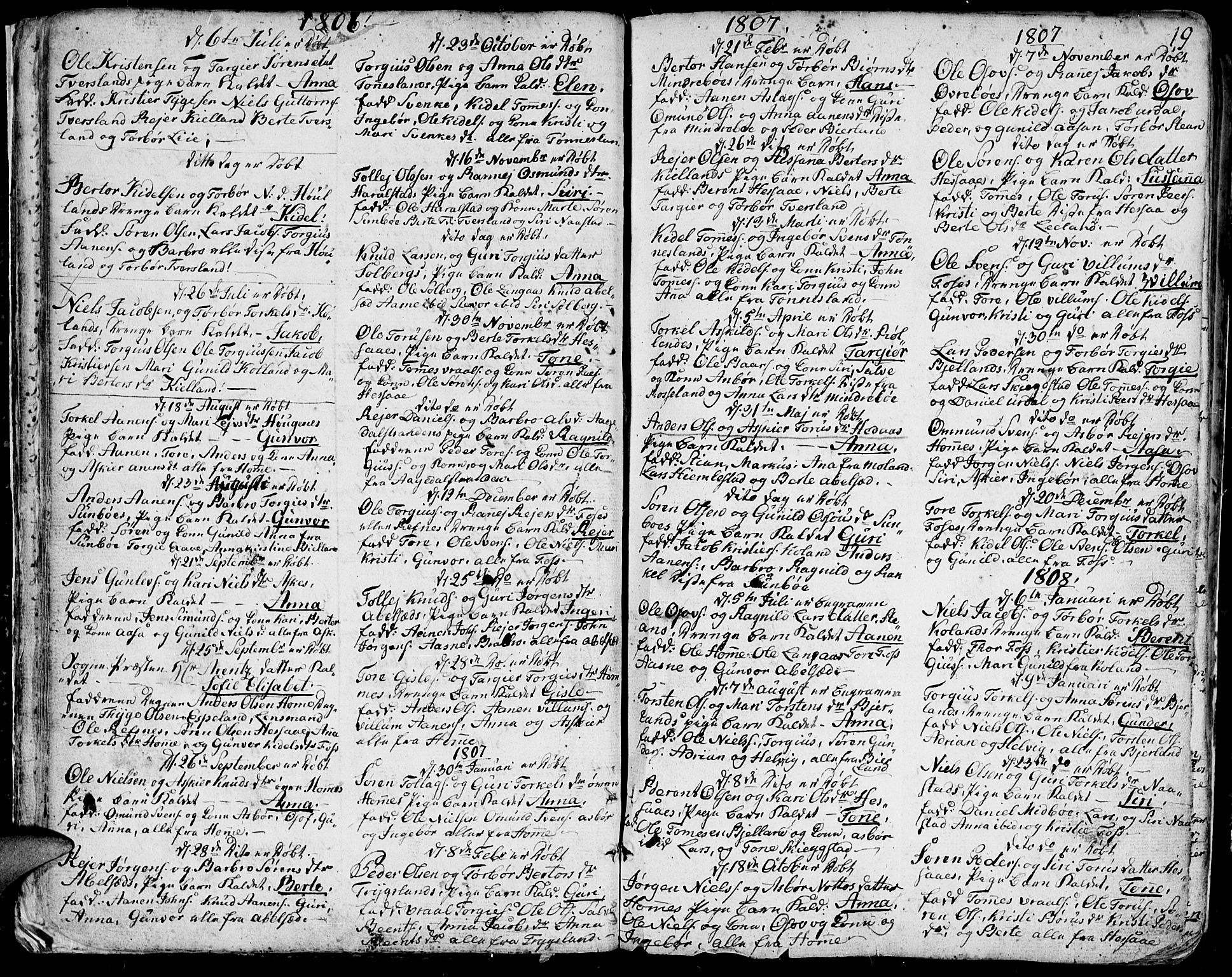 Bjelland sokneprestkontor, SAK/1111-0005/F/Fa/Faa/L0001: Parish register (official) no. A 1 /1, 1793-1815, p. 19