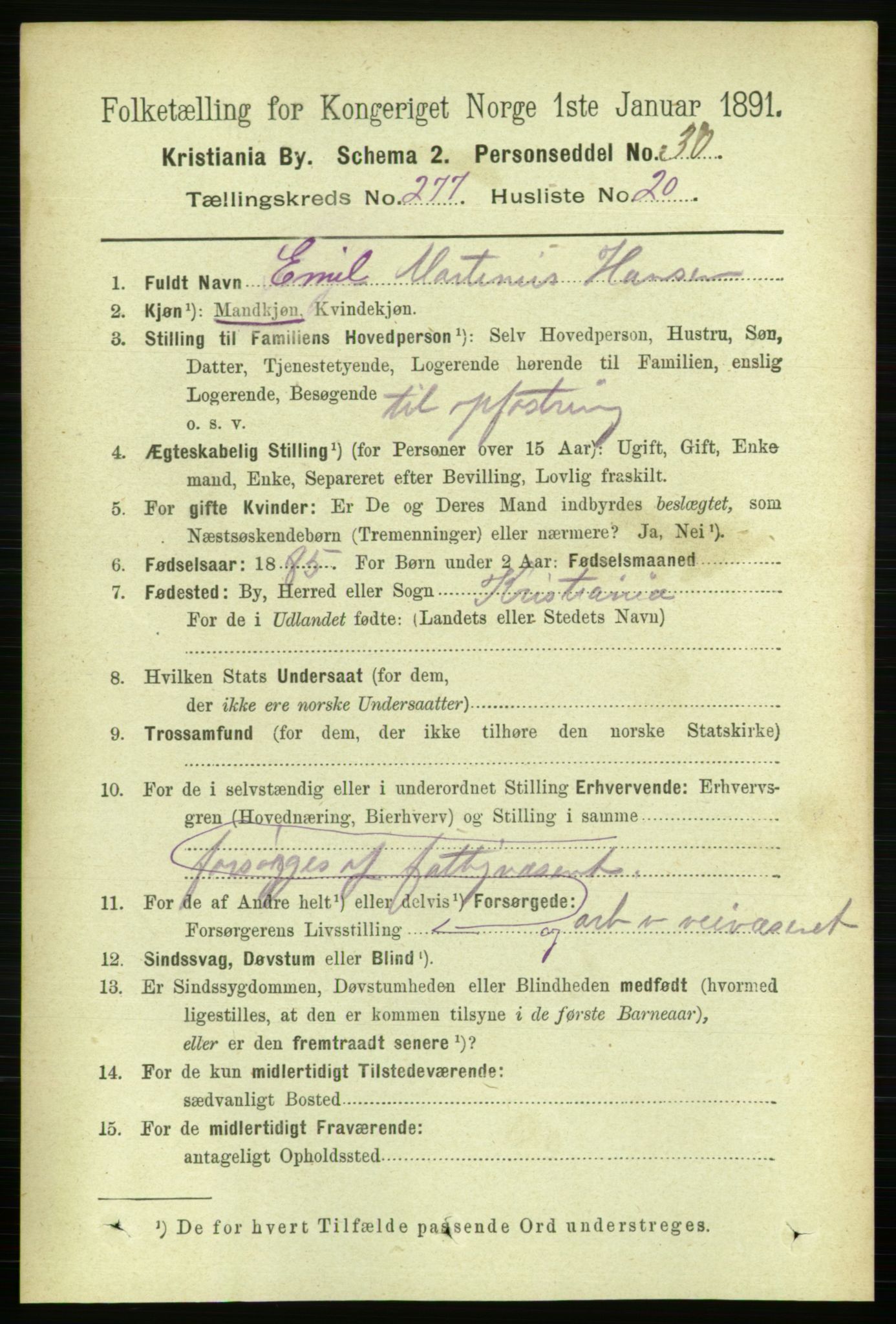 RA, 1891 census for 0301 Kristiania, 1891, p. 168520