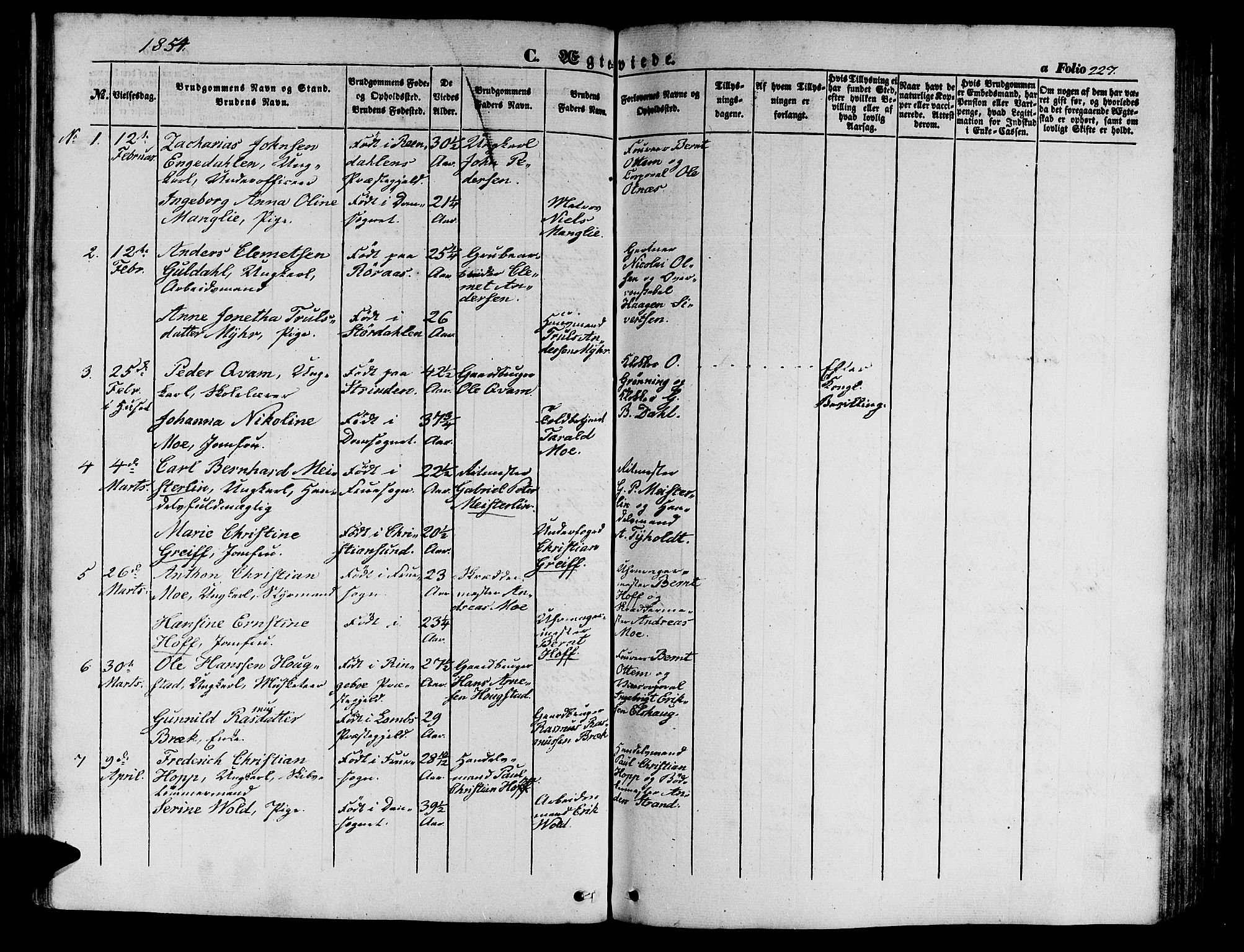 Ministerialprotokoller, klokkerbøker og fødselsregistre - Sør-Trøndelag, SAT/A-1456/602/L0137: Parish register (copy) no. 602C05, 1846-1856, p. 227