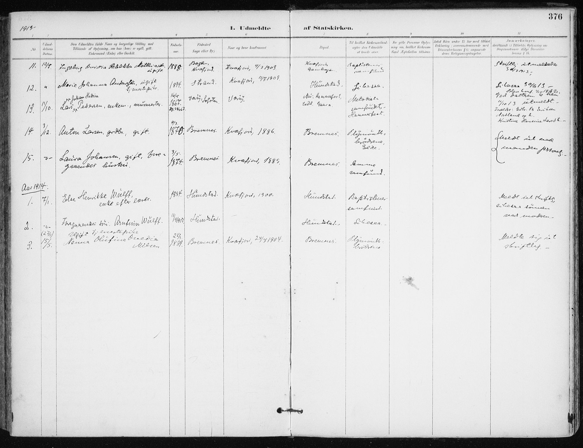 Kvæfjord sokneprestkontor, SATØ/S-1323/G/Ga/Gaa/L0006kirke: Parish register (official) no. 6, 1895-1914, p. 376