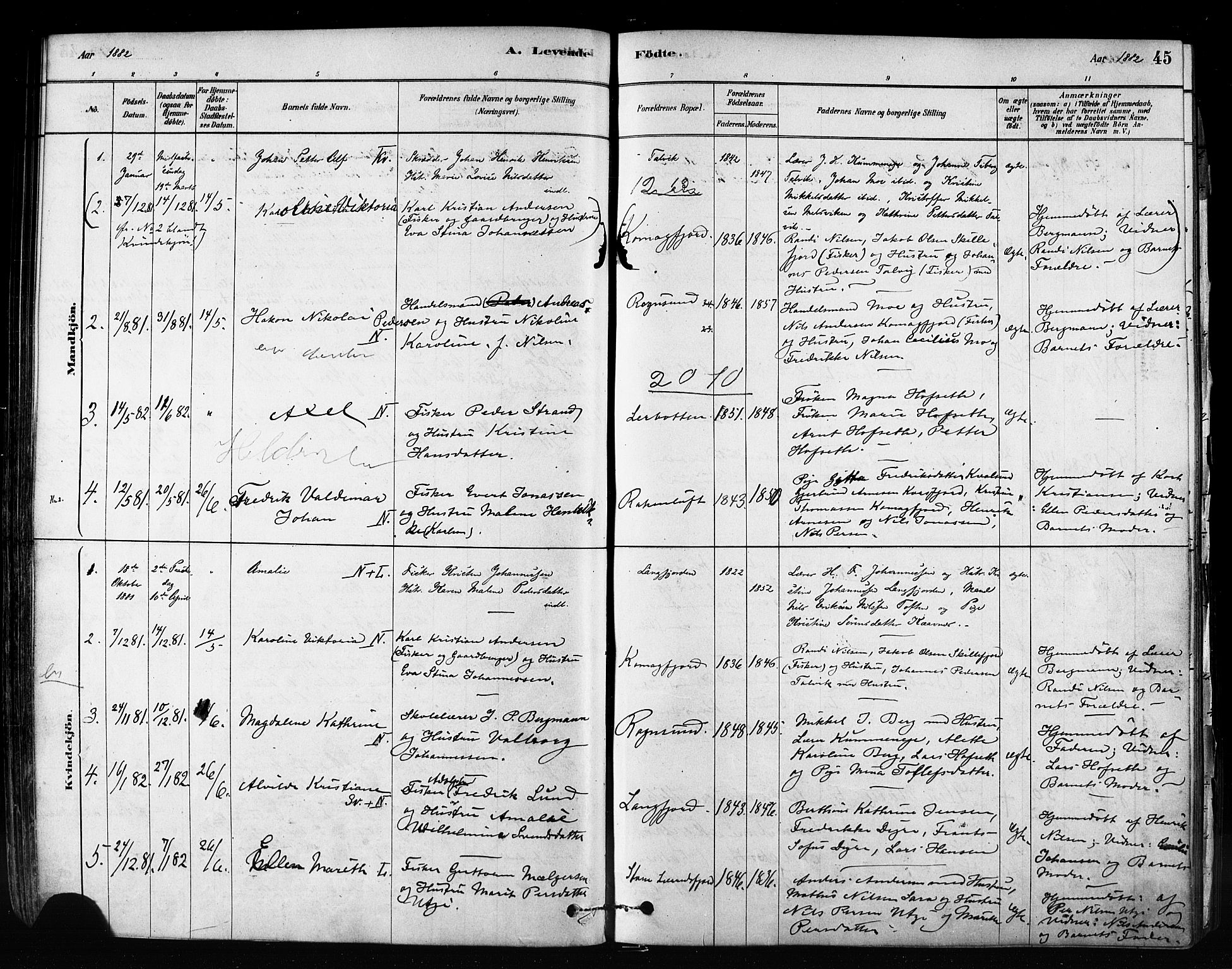 Talvik sokneprestkontor, SATØ/S-1337/H/Ha/L0012kirke: Parish register (official) no. 12, 1878-1886, p. 45