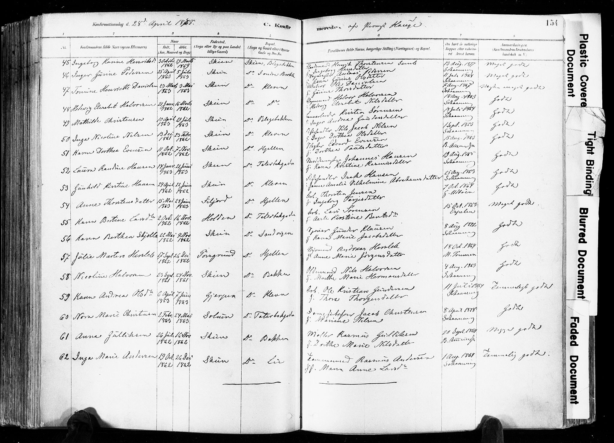 Skien kirkebøker, AV/SAKO-A-302/F/Fa/L0009: Parish register (official) no. 9, 1878-1890, p. 154