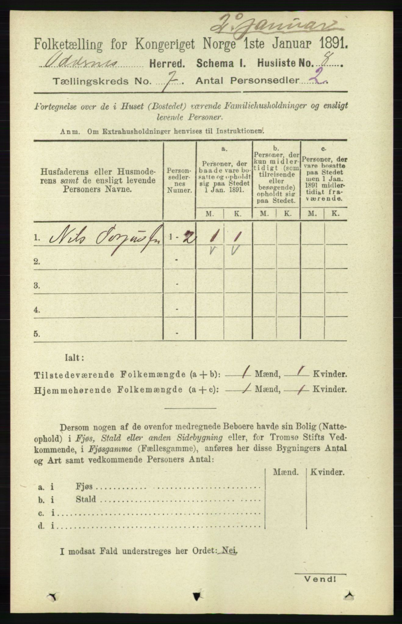 RA, 1891 census for 1012 Oddernes, 1891, p. 2455