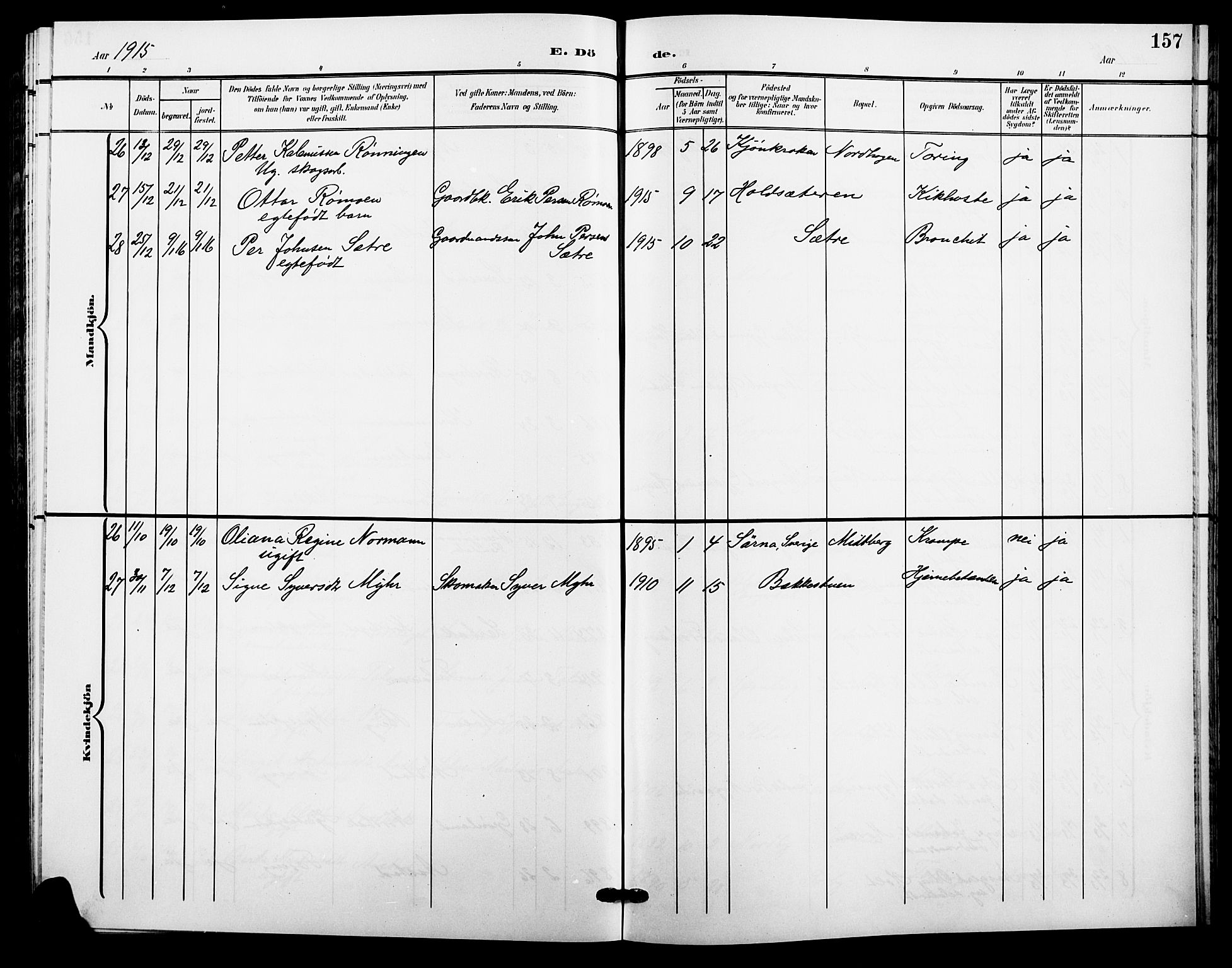 Trysil prestekontor, AV/SAH-PREST-046/H/Ha/Hab/L0009: Parish register (copy) no. 9, 1904-1924, p. 157