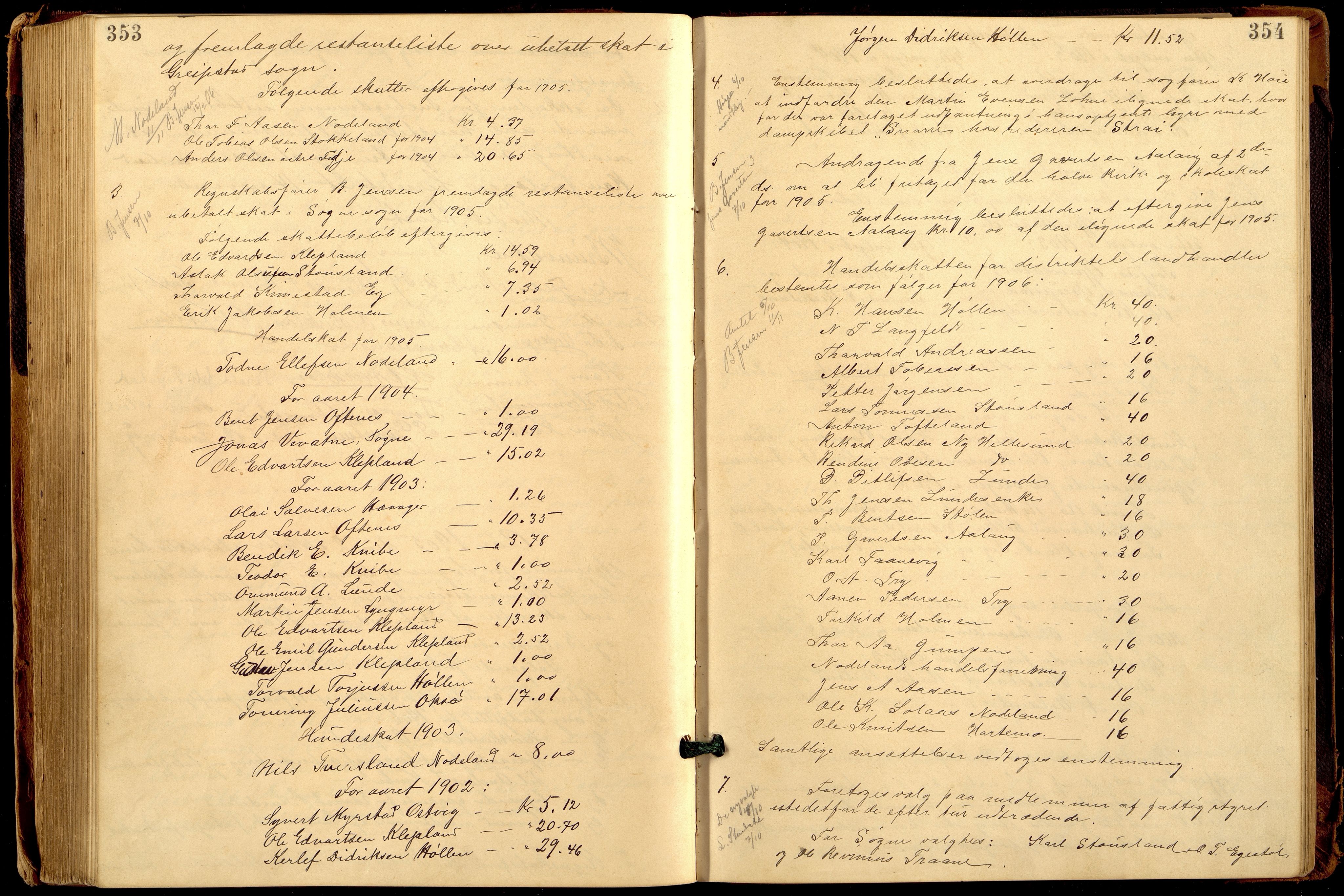 Søgne og Greipstad kommune - Formannskapet, ARKSOR/1018SG120/A/L0006: Møtebok (d), 1901-1909, p. 353-354