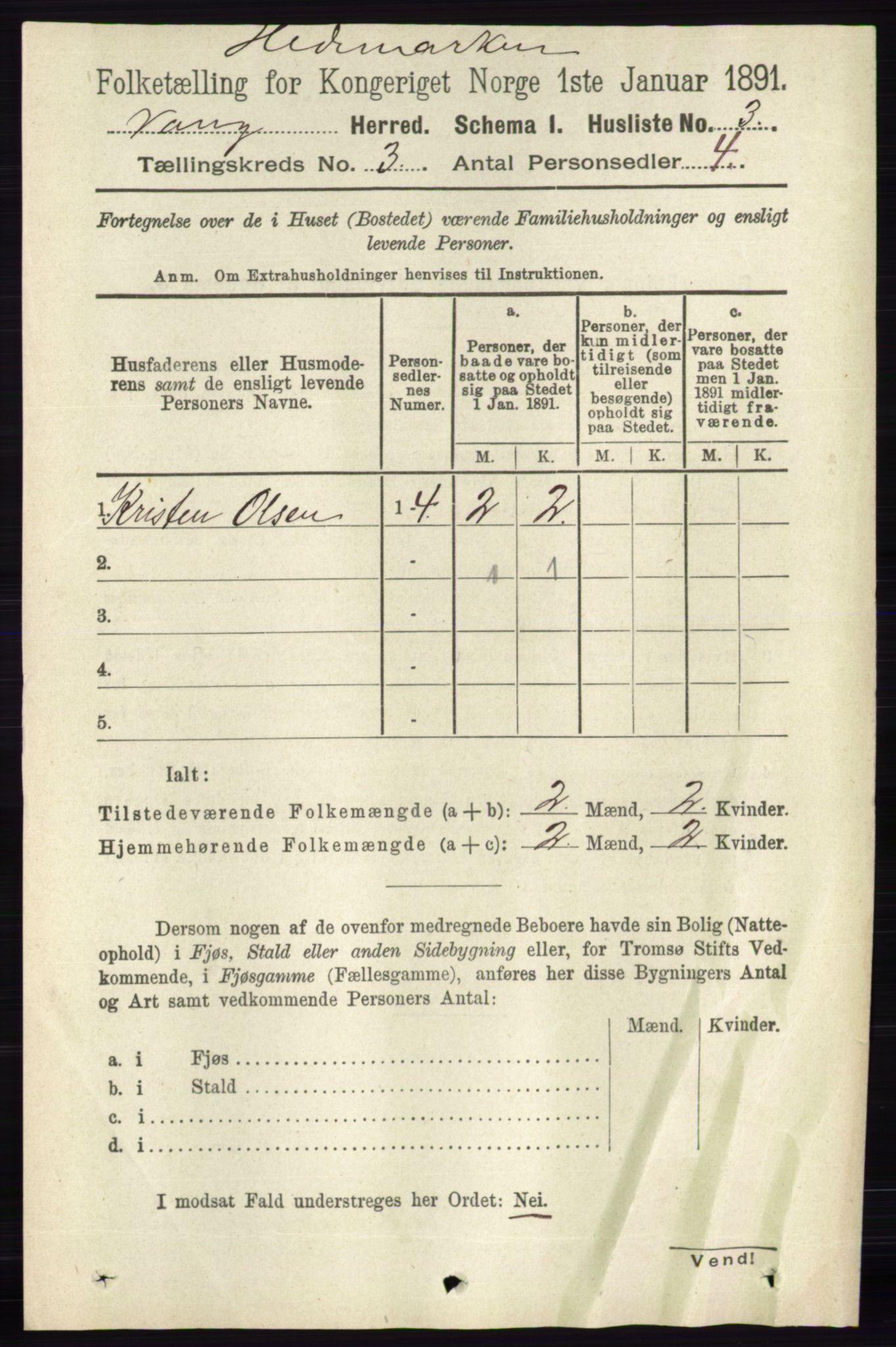 RA, 1891 census for 0414 Vang, 1891, p. 1752