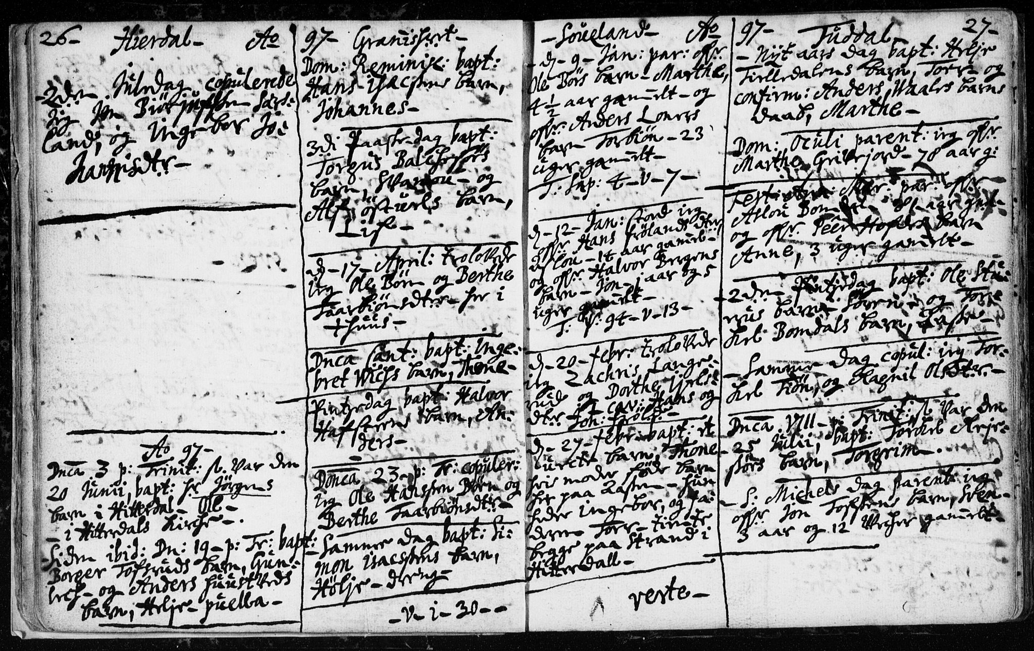 Hjartdal kirkebøker, SAKO/A-270/F/Fa/L0001: Parish register (official) no. I 1, 1685-1714, p. 26-27