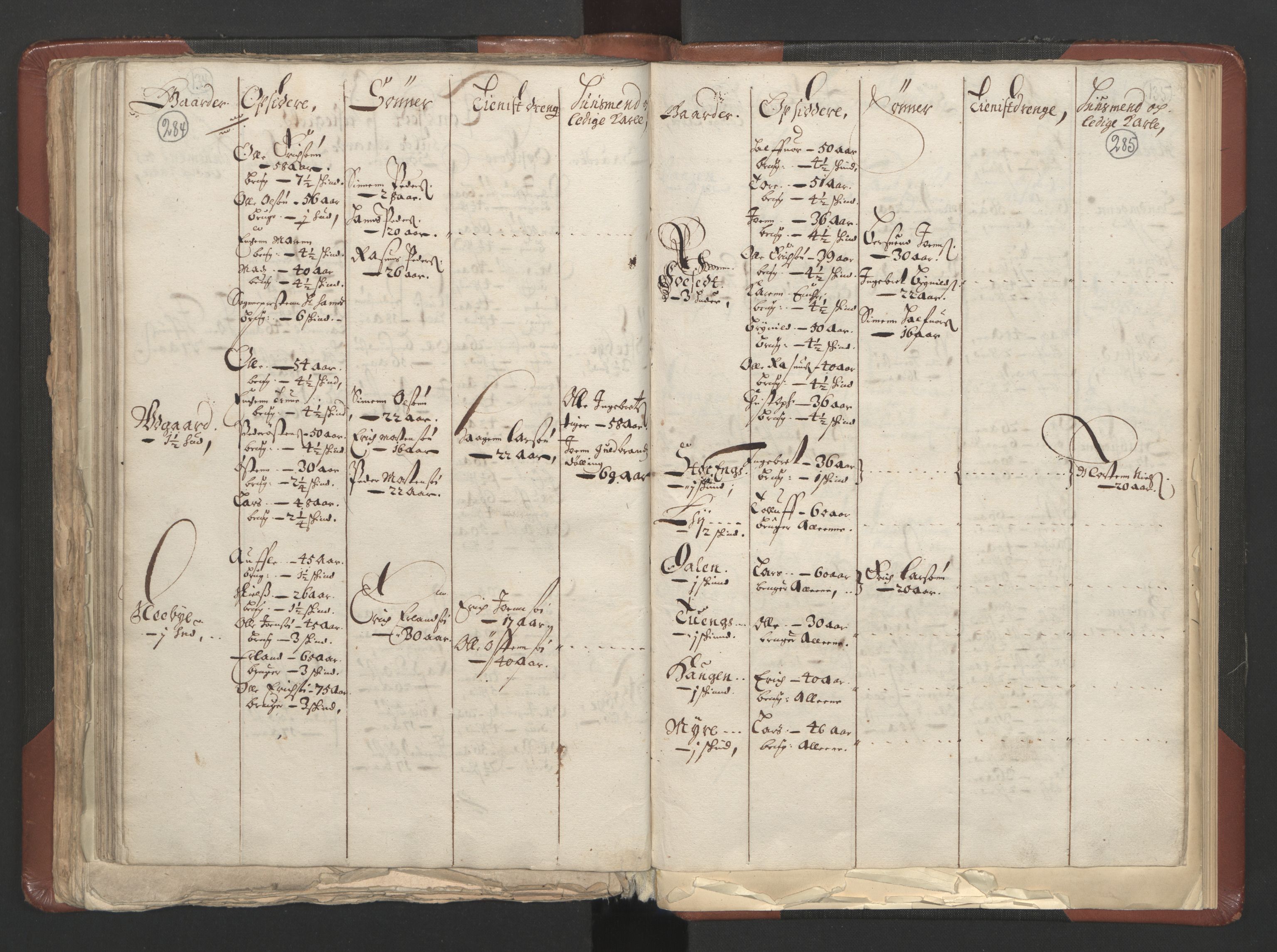 RA, Bailiff's Census 1664-1666, no. 3: Hedmark fogderi and Solør, Østerdal and Odal fogderi, 1664, p. 284-285