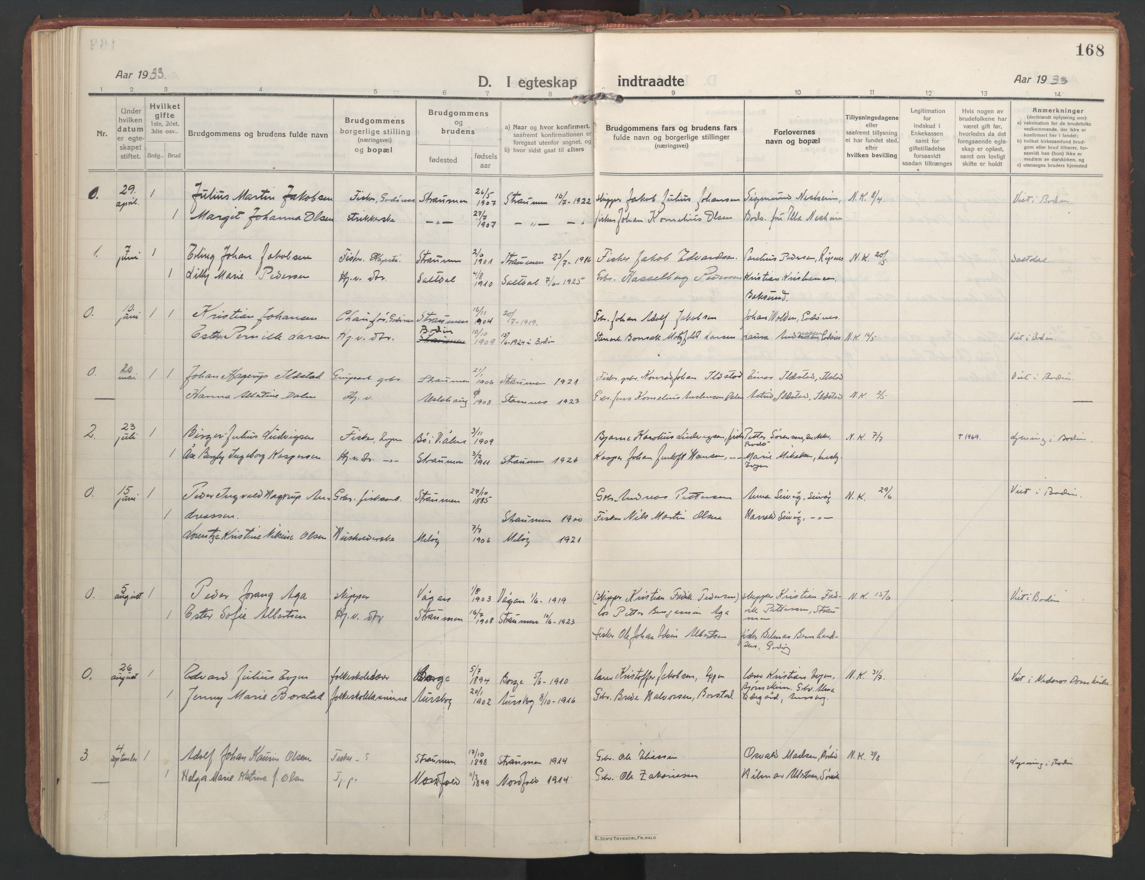 Ministerialprotokoller, klokkerbøker og fødselsregistre - Nordland, AV/SAT-A-1459/804/L0086: Parish register (official) no. 804A07, 1916-1935, p. 168