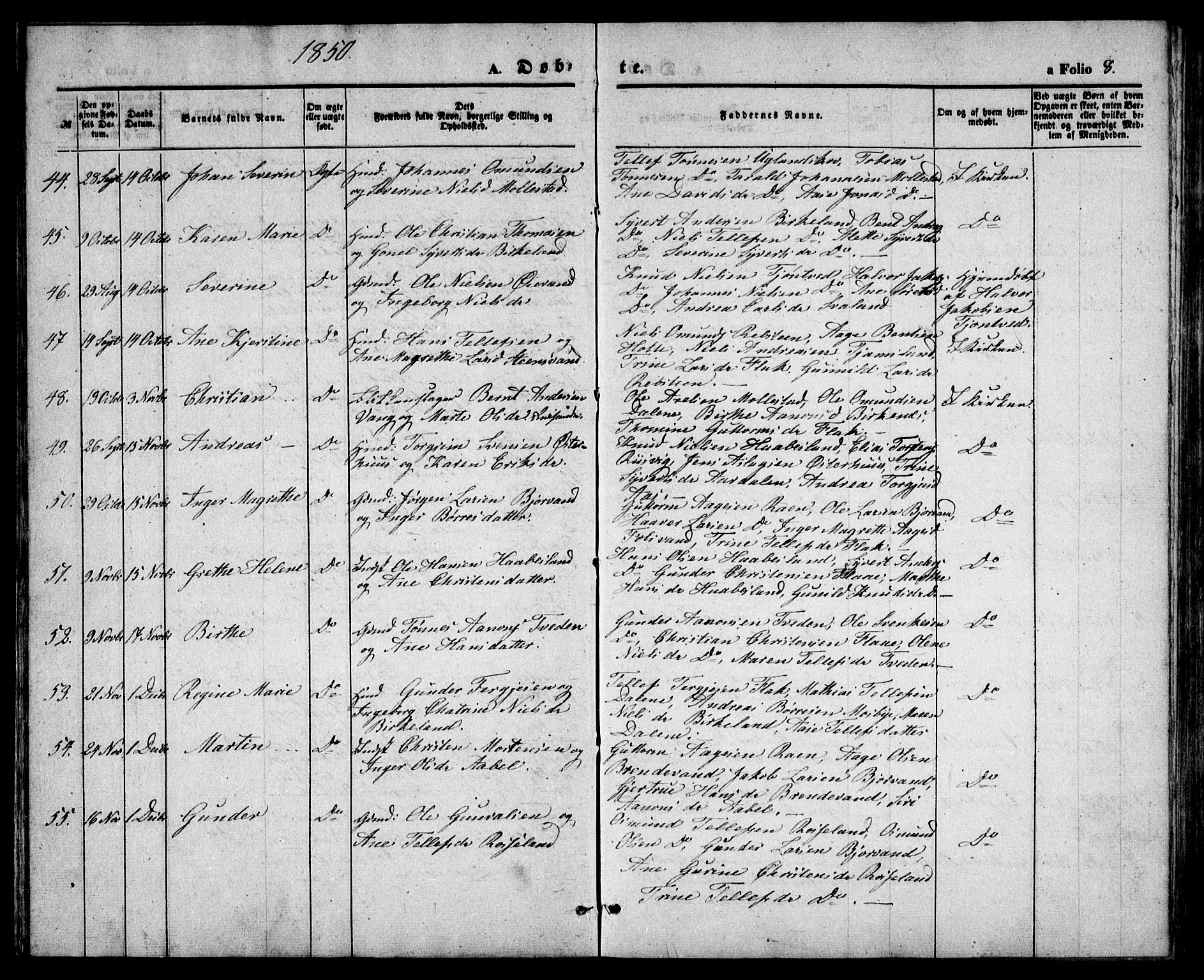 Birkenes sokneprestkontor, AV/SAK-1111-0004/F/Fb/L0002: Parish register (copy) no. B 2, 1849-1876, p. 8