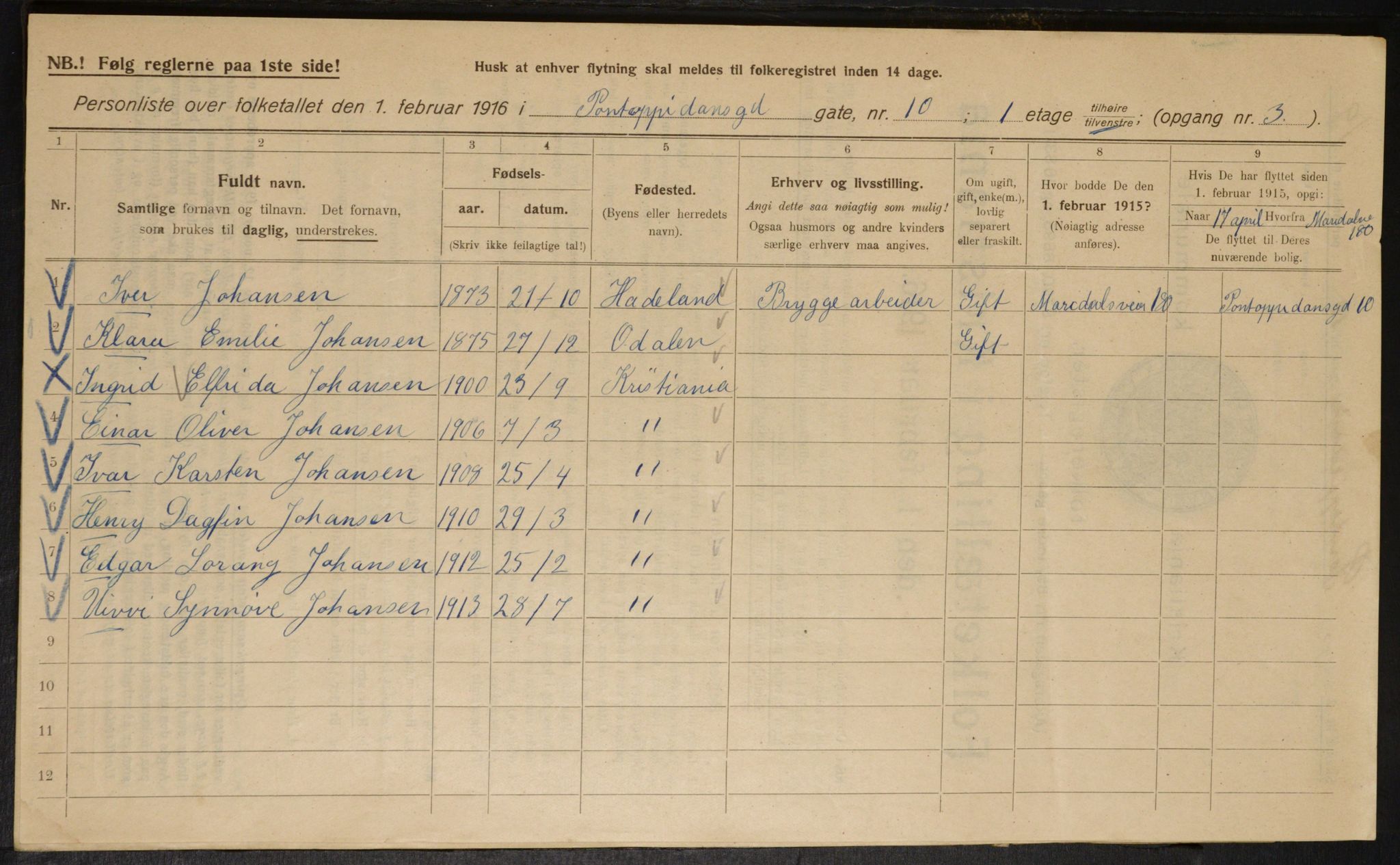 OBA, Municipal Census 1916 for Kristiania, 1916, p. 82875