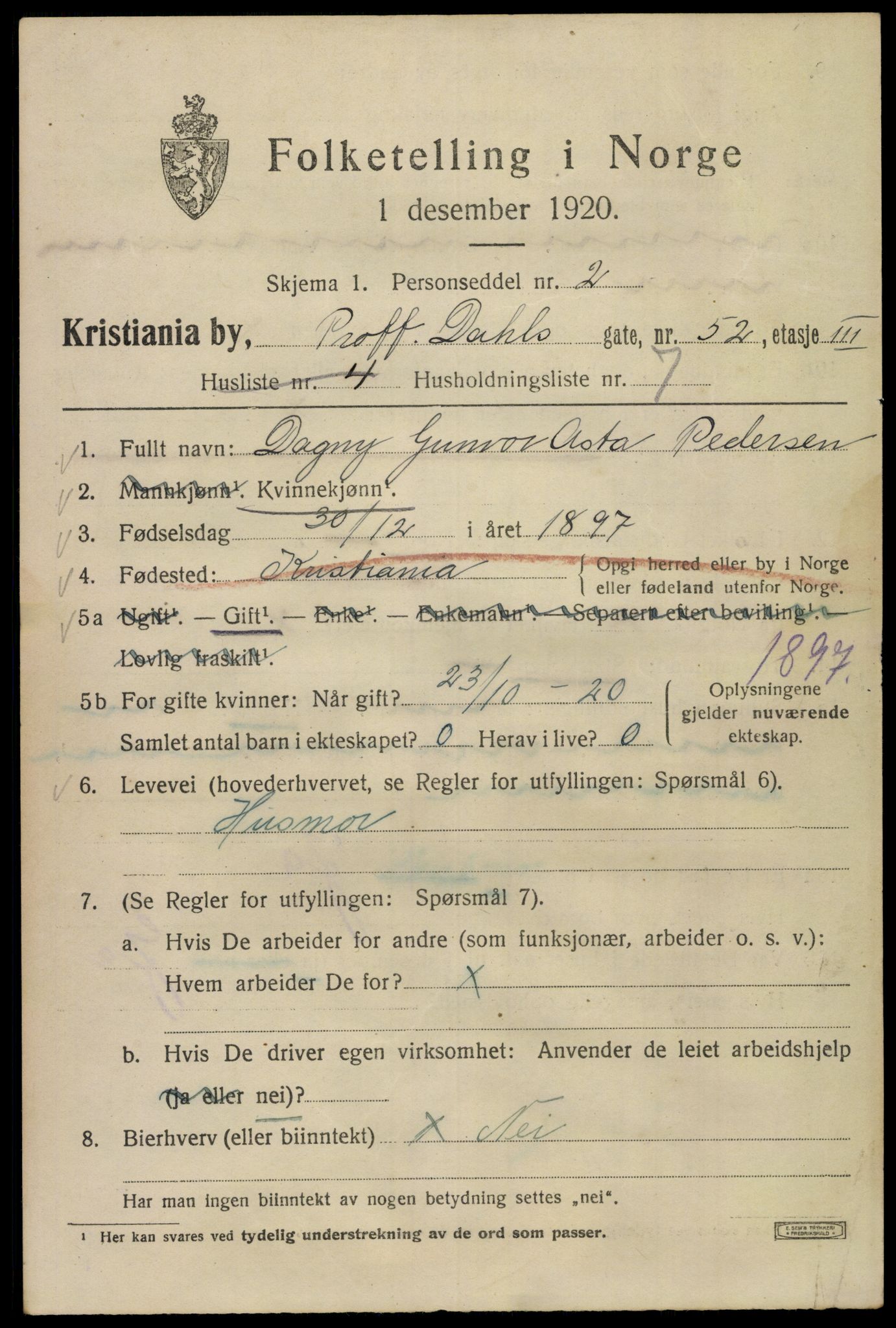 SAO, 1920 census for Kristiania, 1920, p. 460267