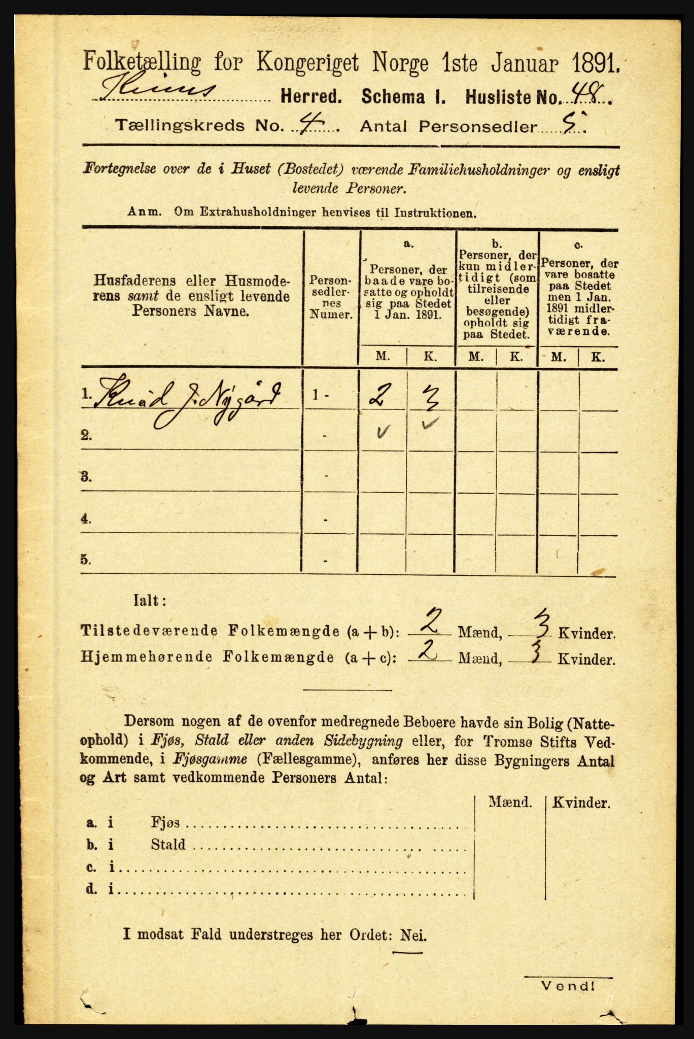RA, 1891 census for 1437 Kinn, 1891, p. 1303