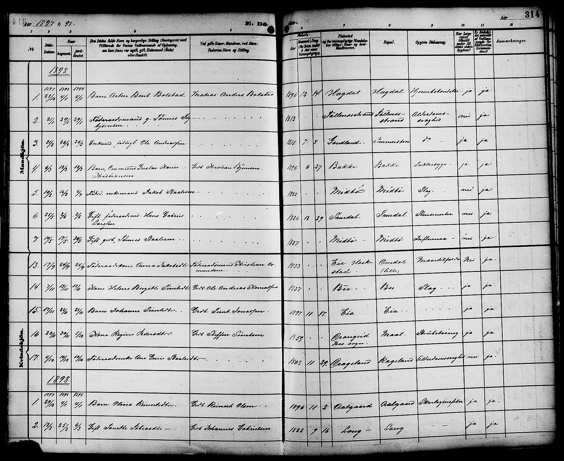 Sokndal sokneprestkontor, AV/SAST-A-101808: Parish register (copy) no. B 6, 1892-1907, p. 314