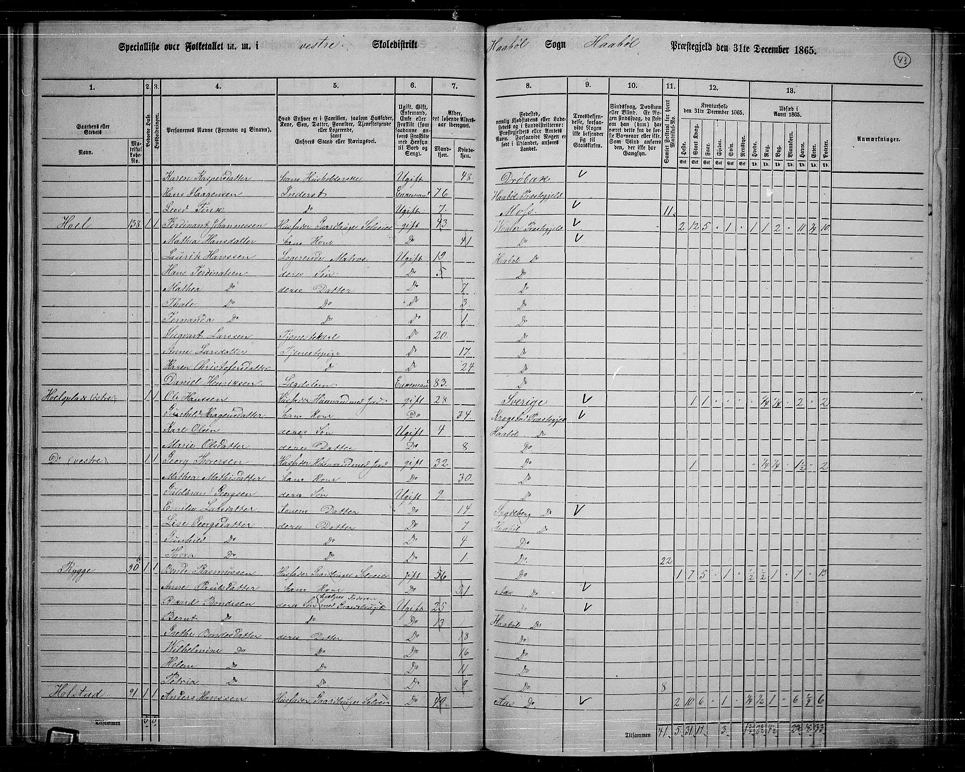 RA, 1865 census for Hobøl, 1865, p. 39