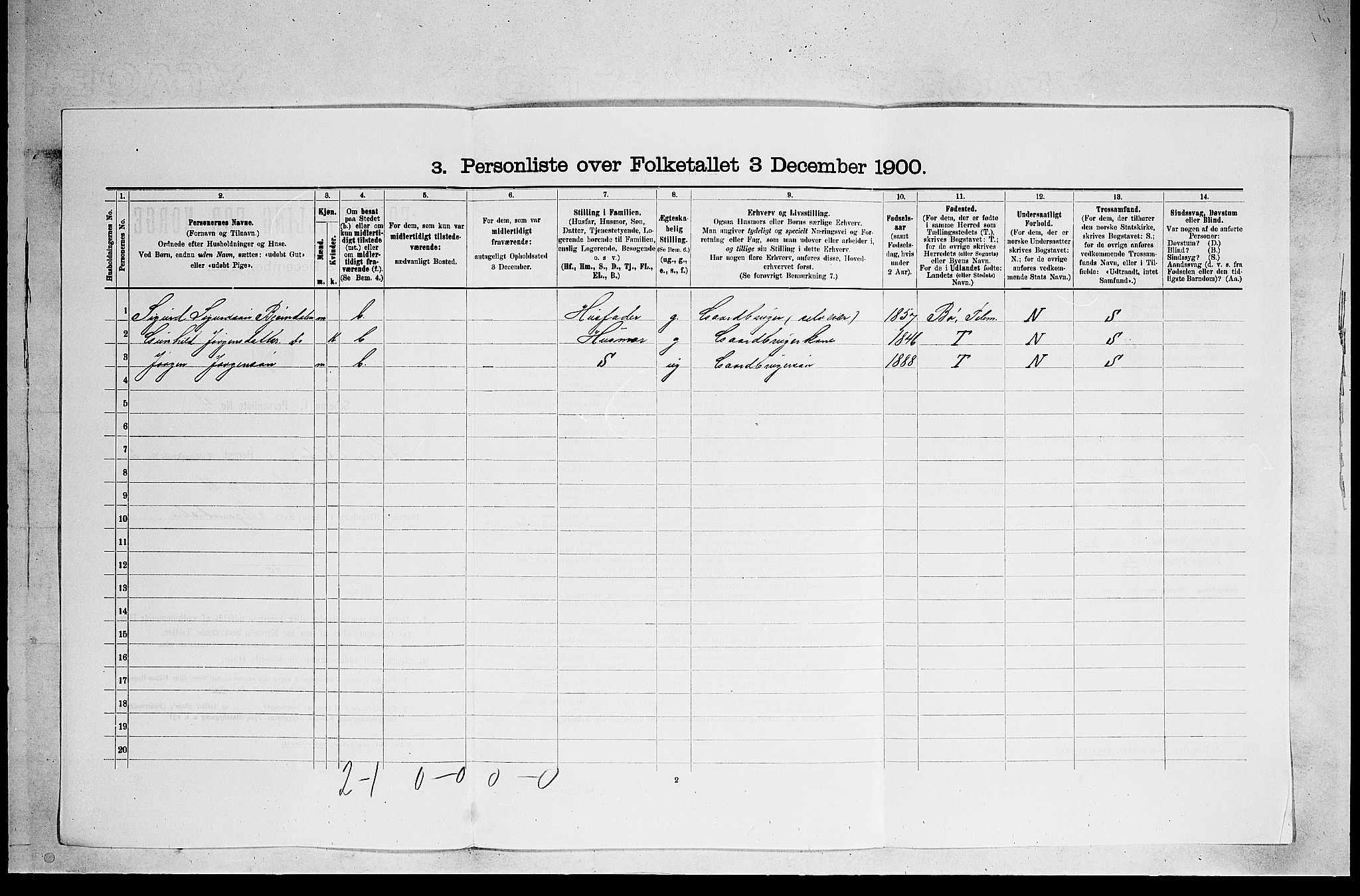 SAKO, 1900 census for Lunde, 1900, p. 166