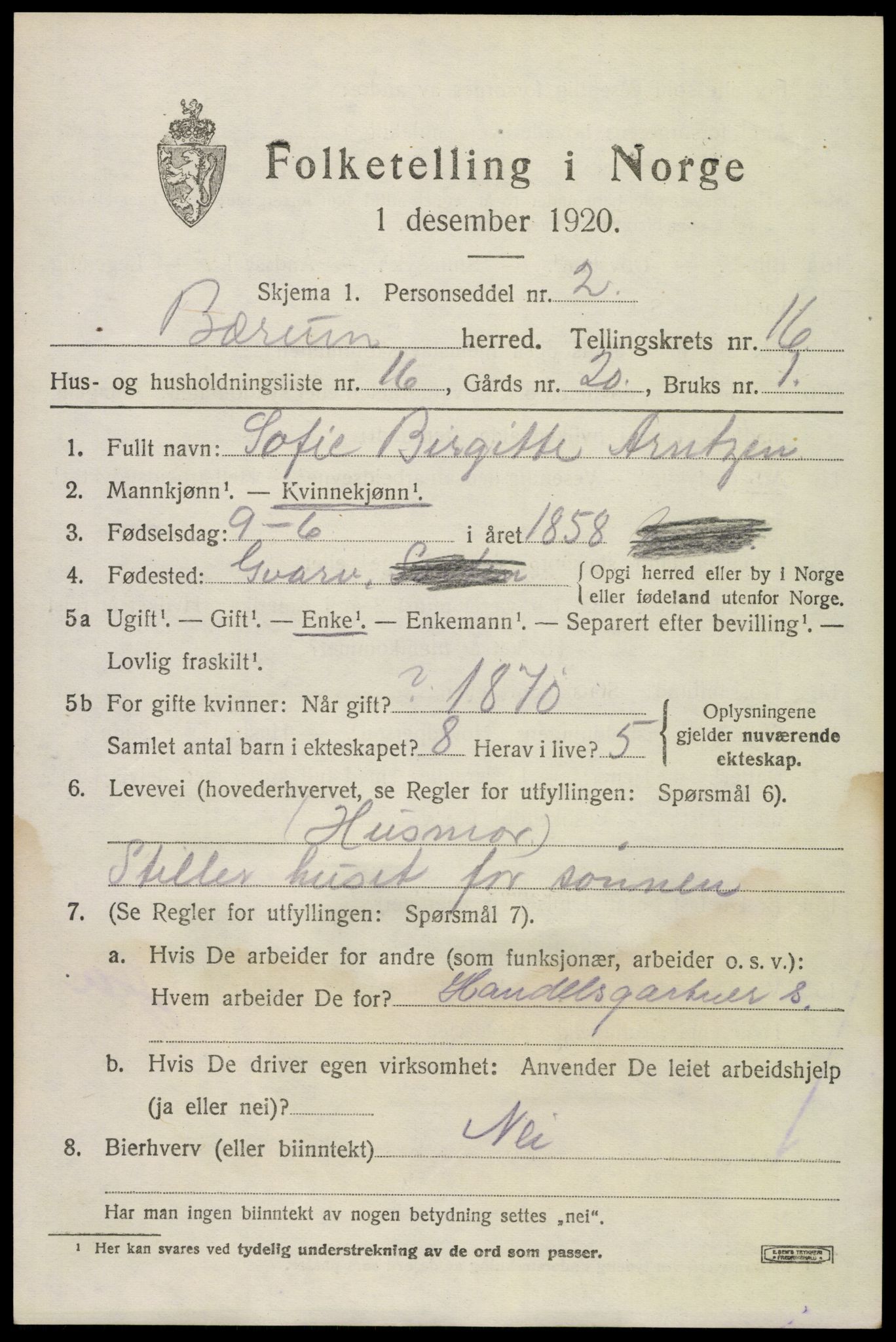 SAO, 1920 census for Bærum, 1920, p. 43322