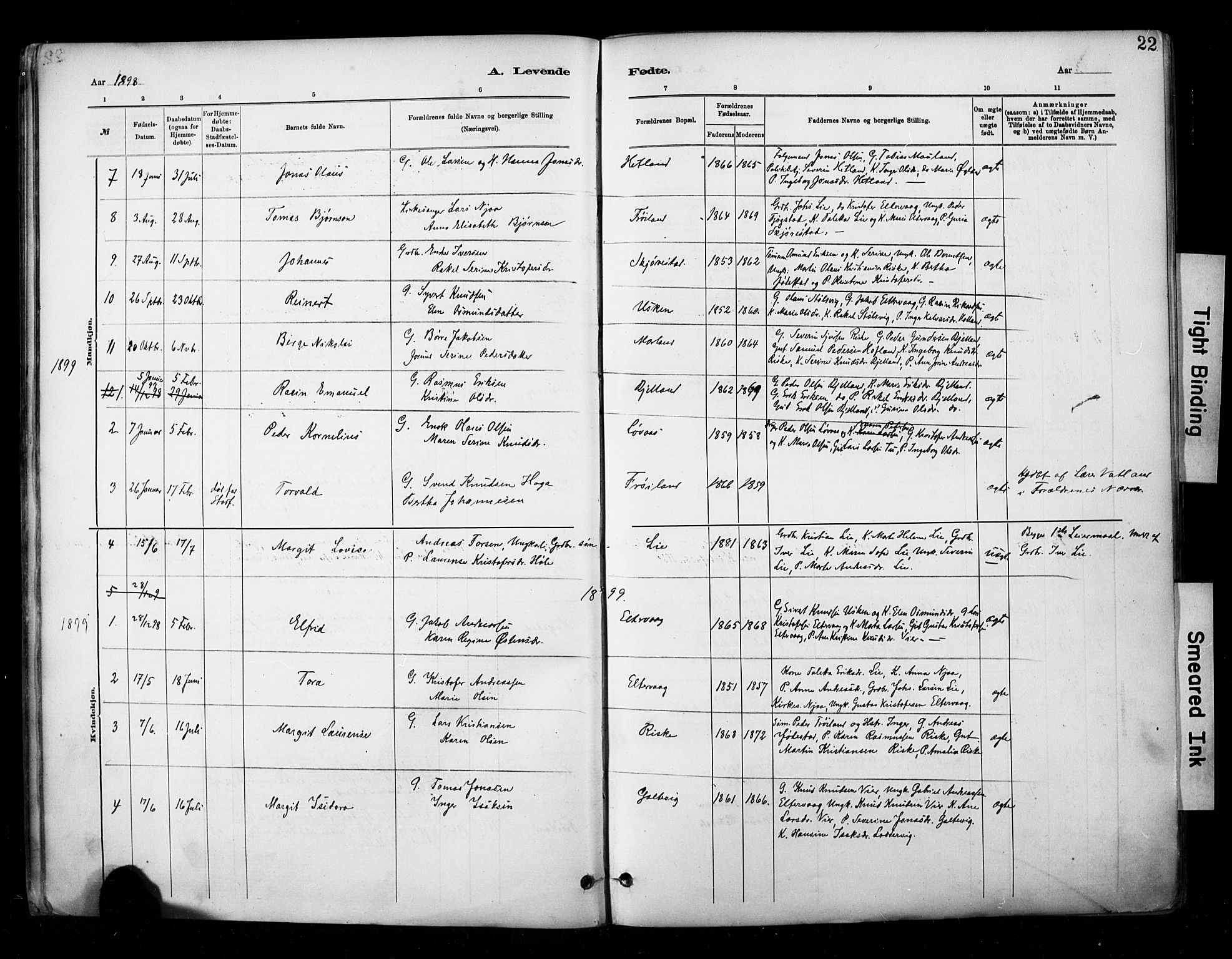 Hetland sokneprestkontor, SAST/A-101826/30/30BA/L0010: Parish register (official) no. A 10, 1882-1925, p. 22