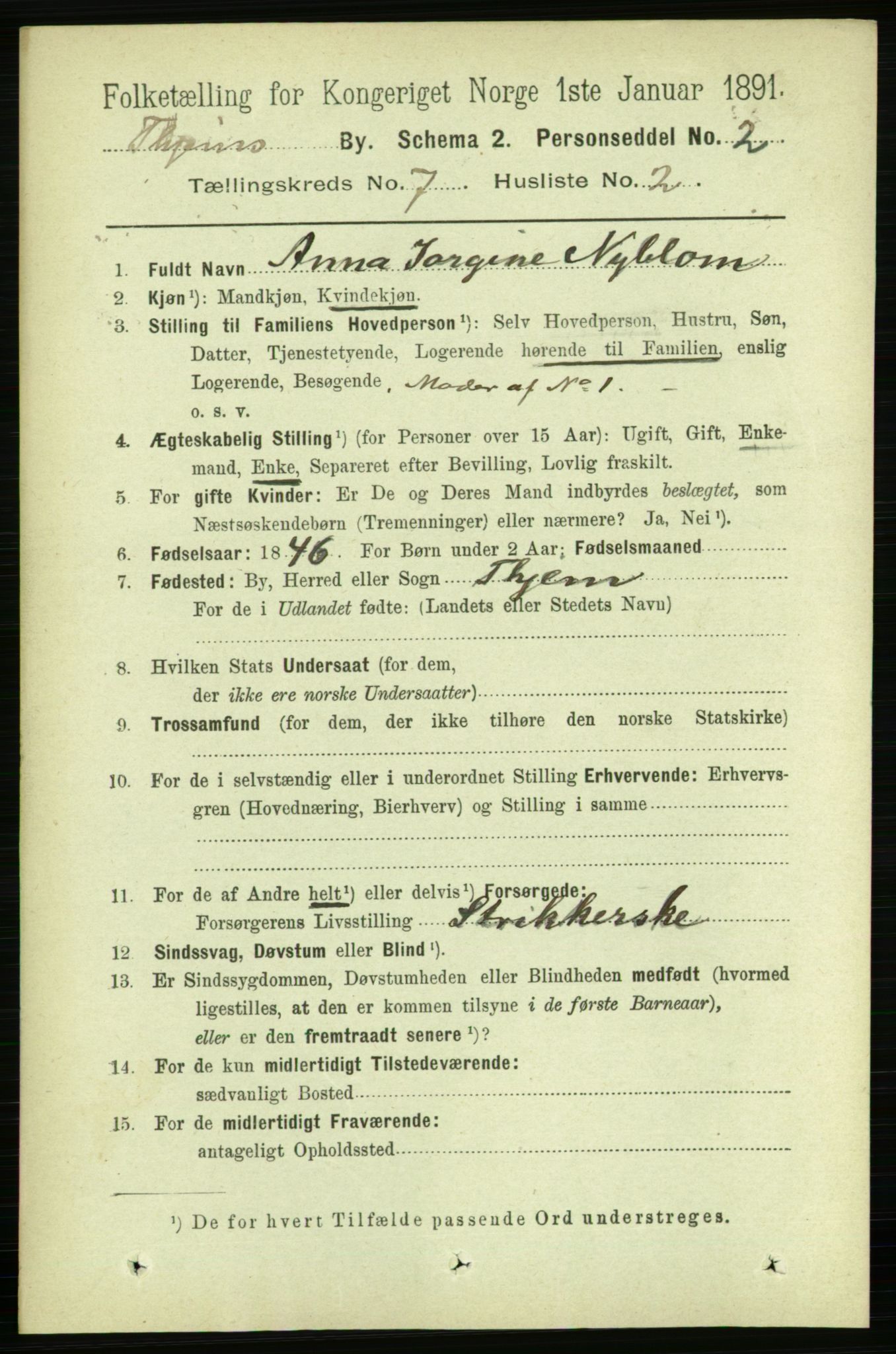 RA, 1891 census for 1601 Trondheim, 1891, p. 6005