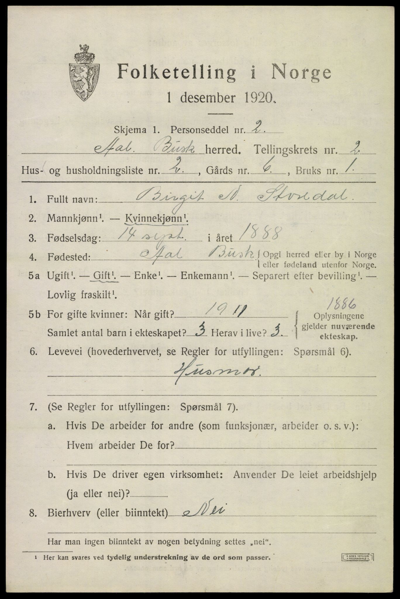 SAKO, 1920 census for Ål, 1920, p. 1808