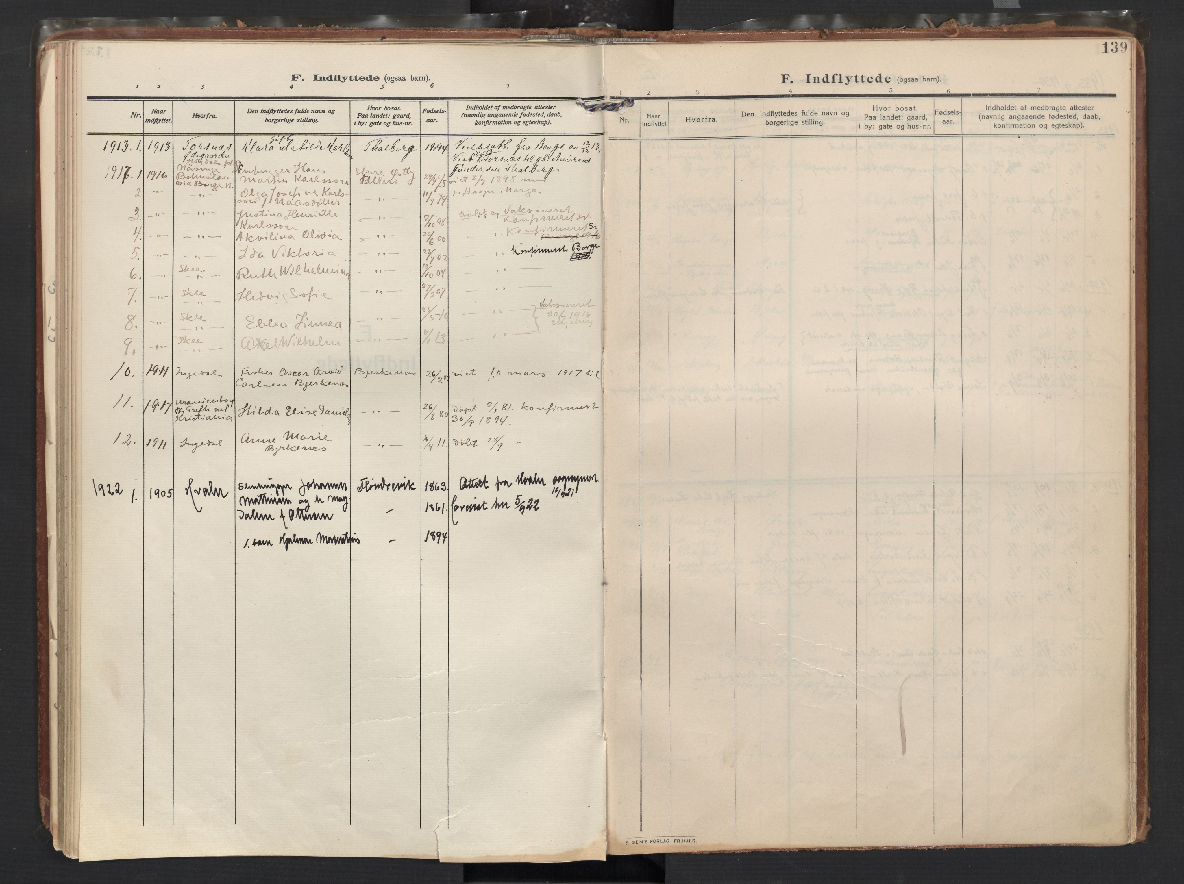 Skjeberg prestekontor Kirkebøker, AV/SAO-A-10923/F/Fb/L0003: Parish register (official) no. II 3, 1911-1938, p. 139