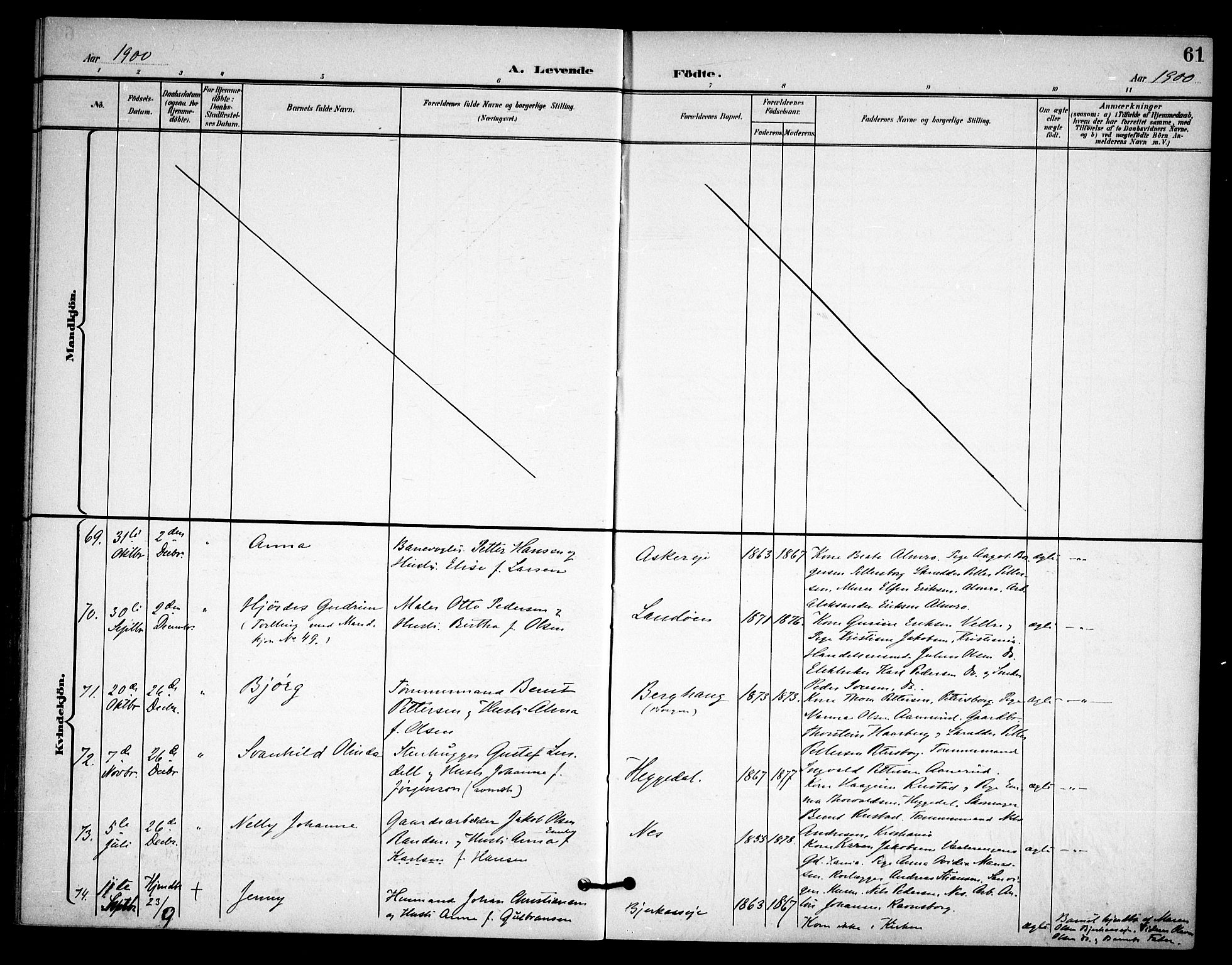 Asker prestekontor Kirkebøker, AV/SAO-A-10256a/F/Fa/L0015: Parish register (official) no. I 15, 1896-1915, p. 61