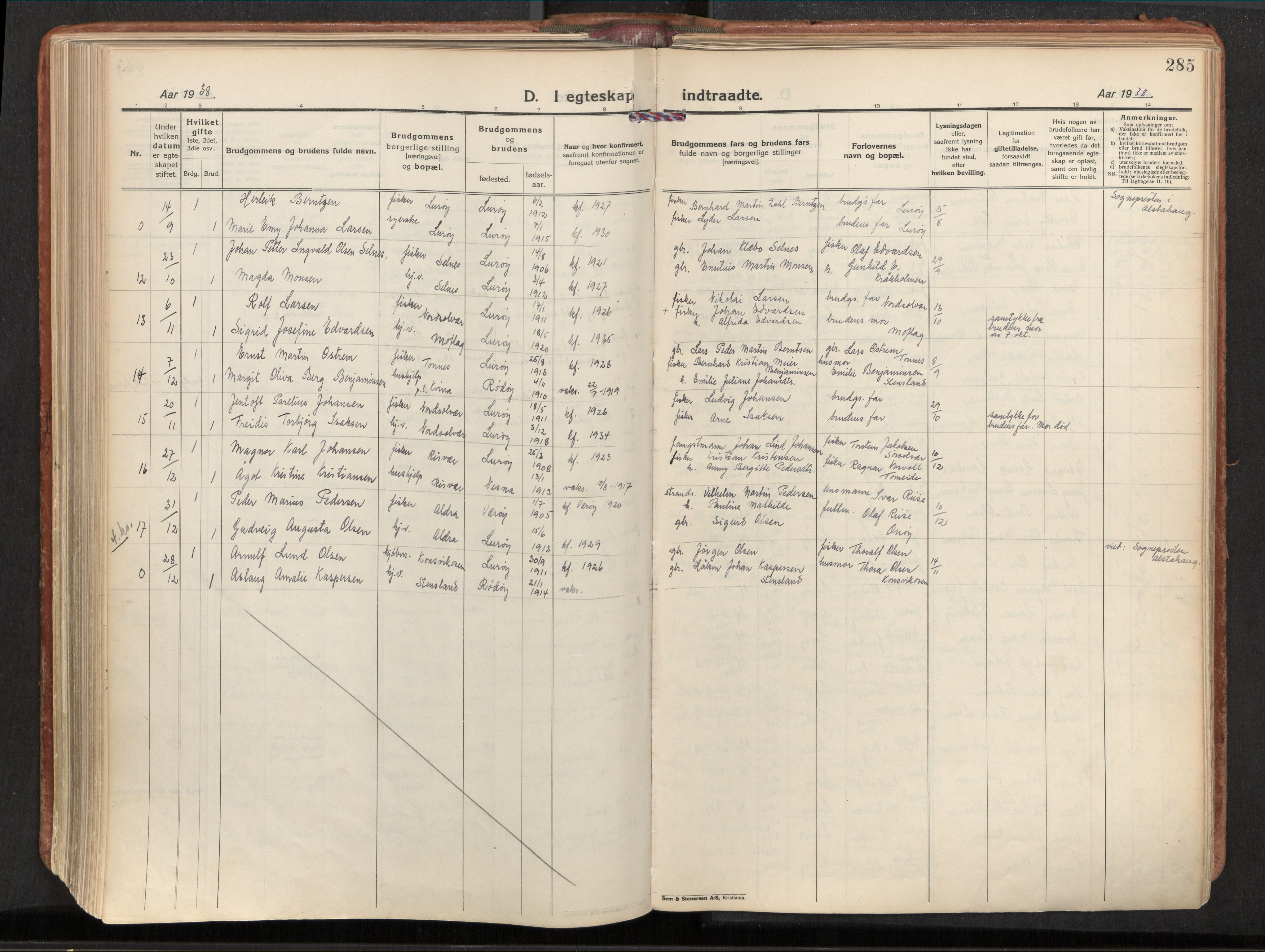 Ministerialprotokoller, klokkerbøker og fødselsregistre - Nordland, AV/SAT-A-1459/839/L0570: Parish register (official) no. 839A07, 1923-1942, p. 285