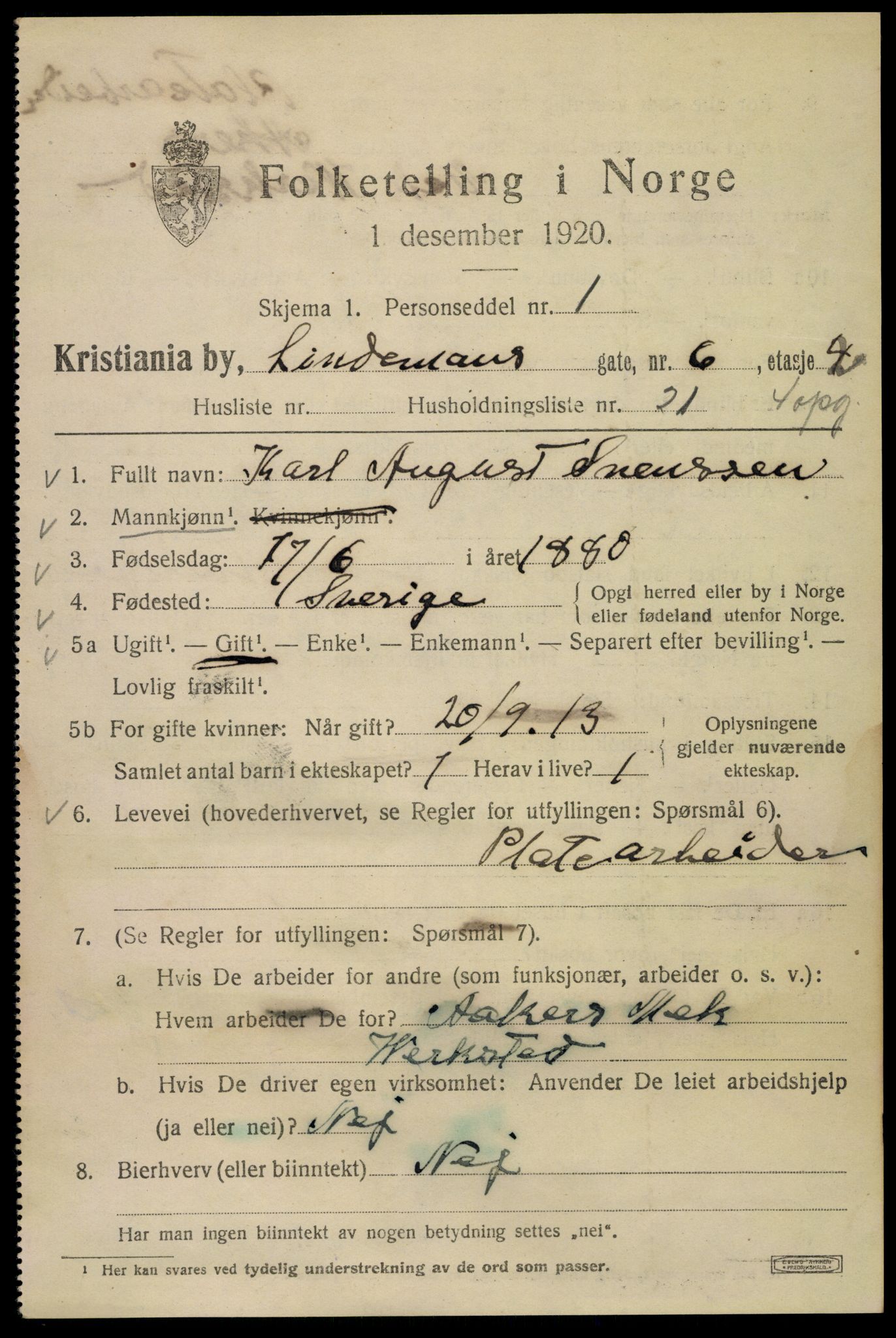 SAO, 1920 census for Kristiania, 1920, p. 365023