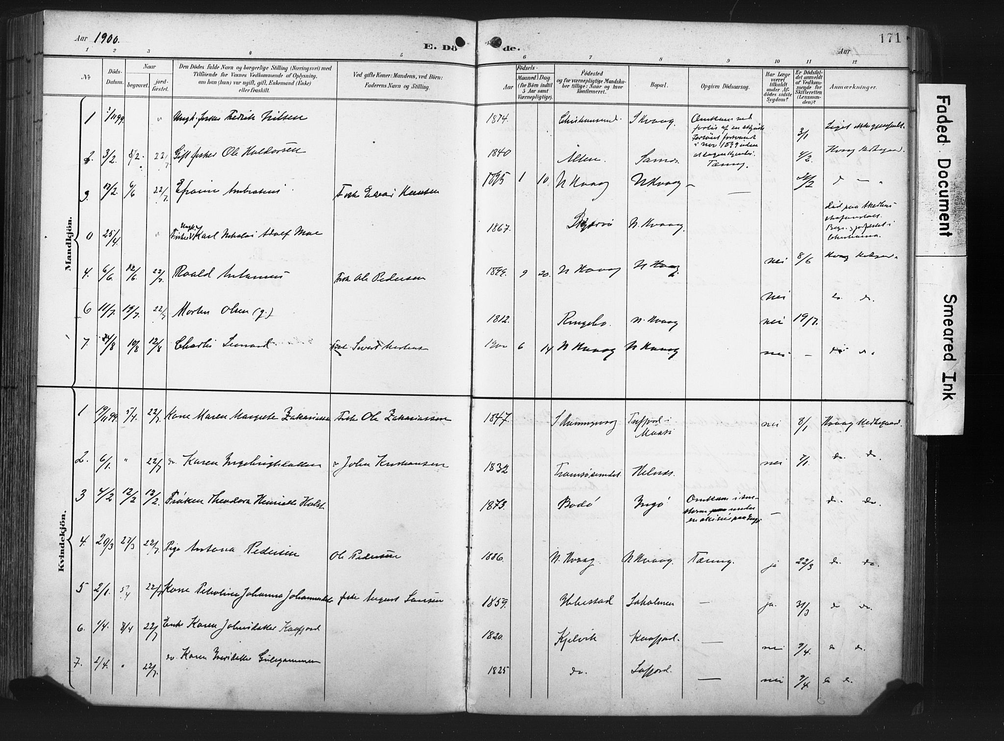 Måsøy sokneprestkontor, AV/SATØ-S-1348/H/Ha/L0008kirke: Parish register (official) no. 8, 1900-1910, p. 171