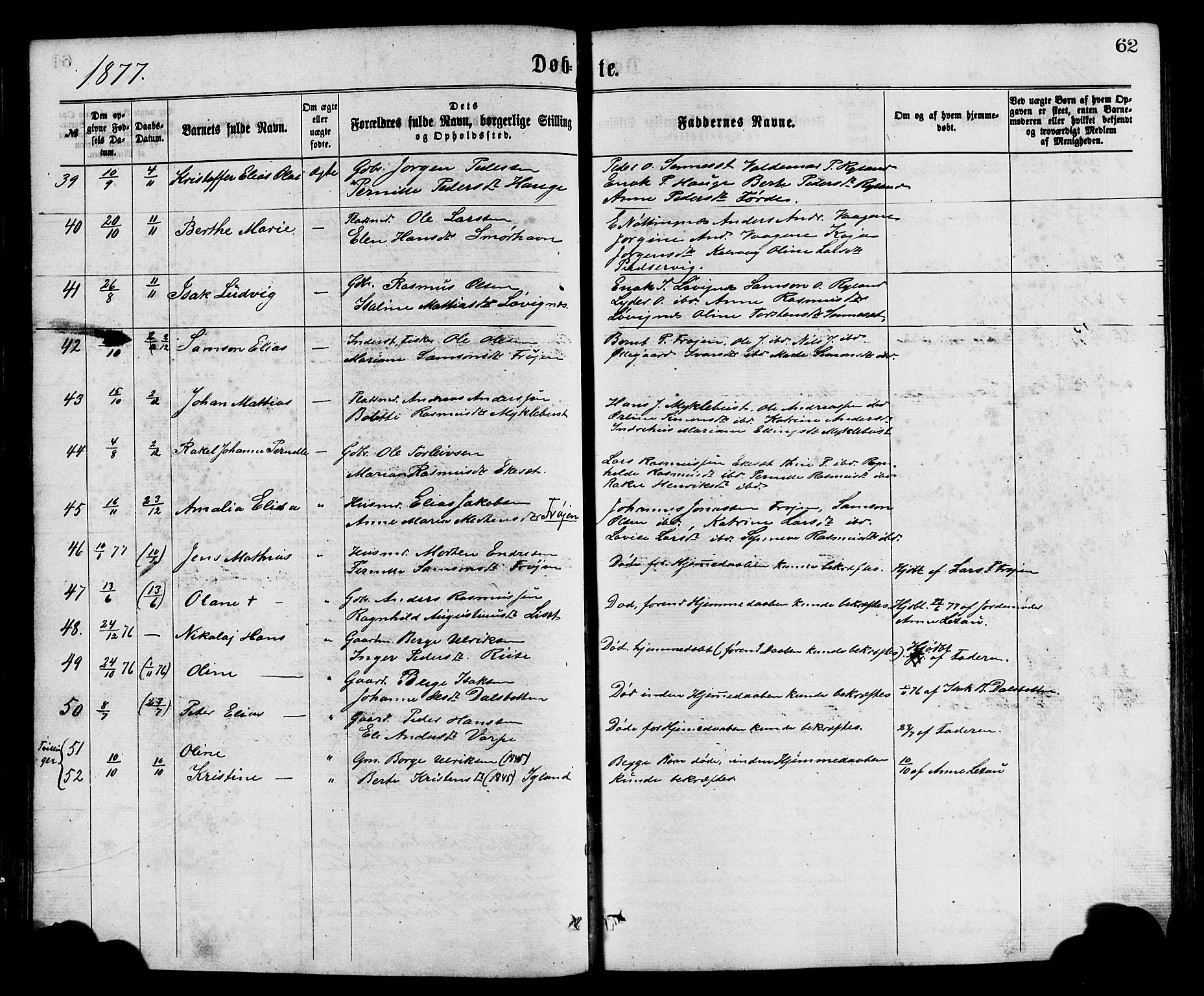 Bremanger sokneprestembete, SAB/A-82201/H/Hab/Haba/L0002: Parish register (copy) no. A 2, 1866-1889, p. 62