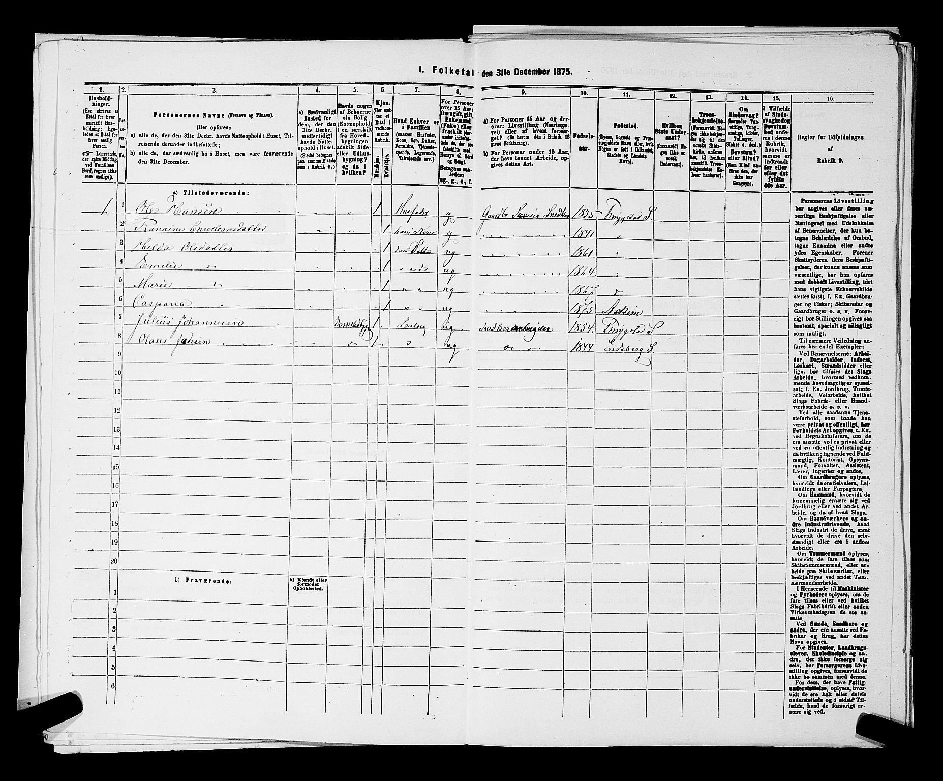 RA, 1875 census for 0124P Askim, 1875, p. 287