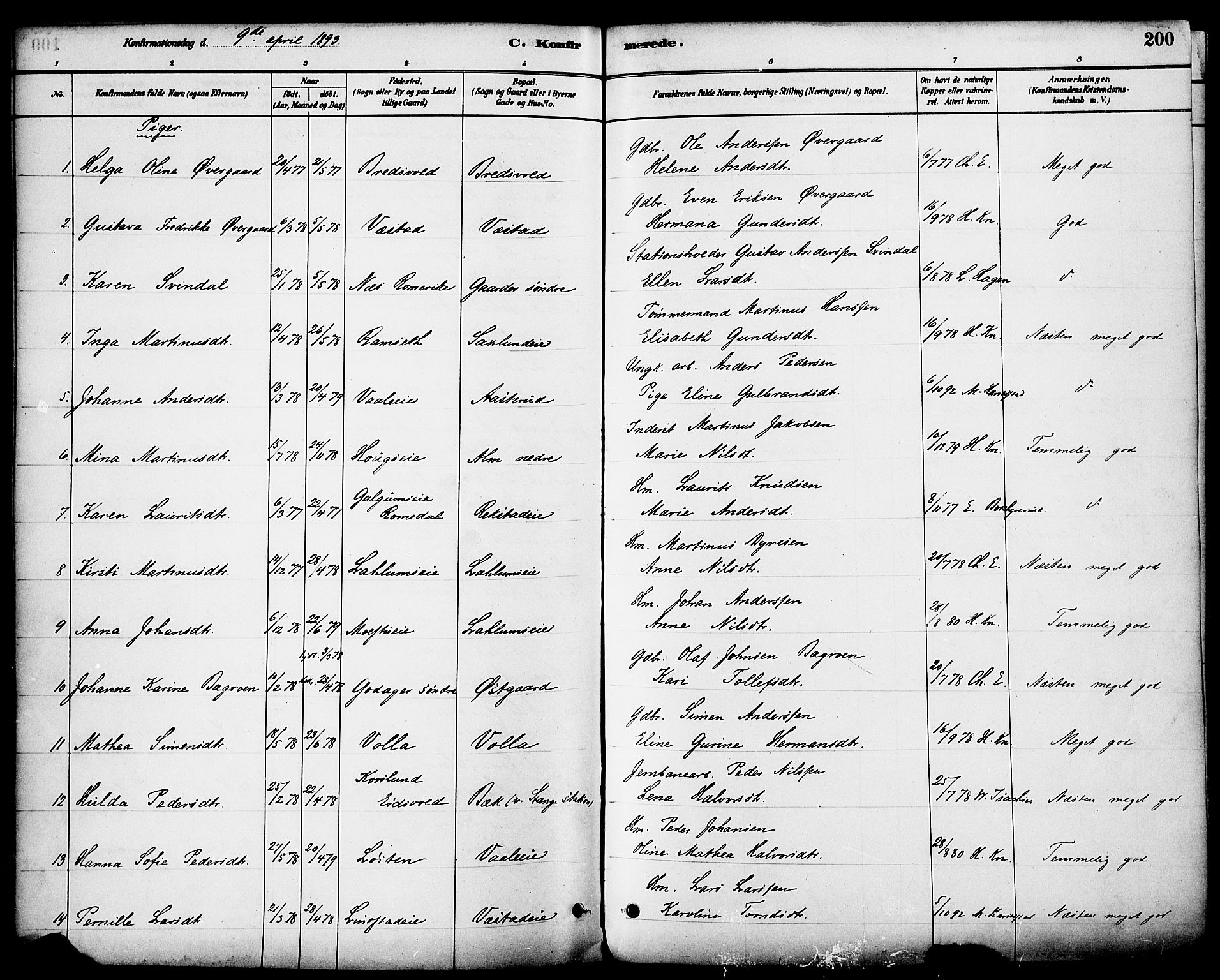 Stange prestekontor, AV/SAH-PREST-002/K/L0017: Parish register (official) no. 17, 1880-1893, p. 200