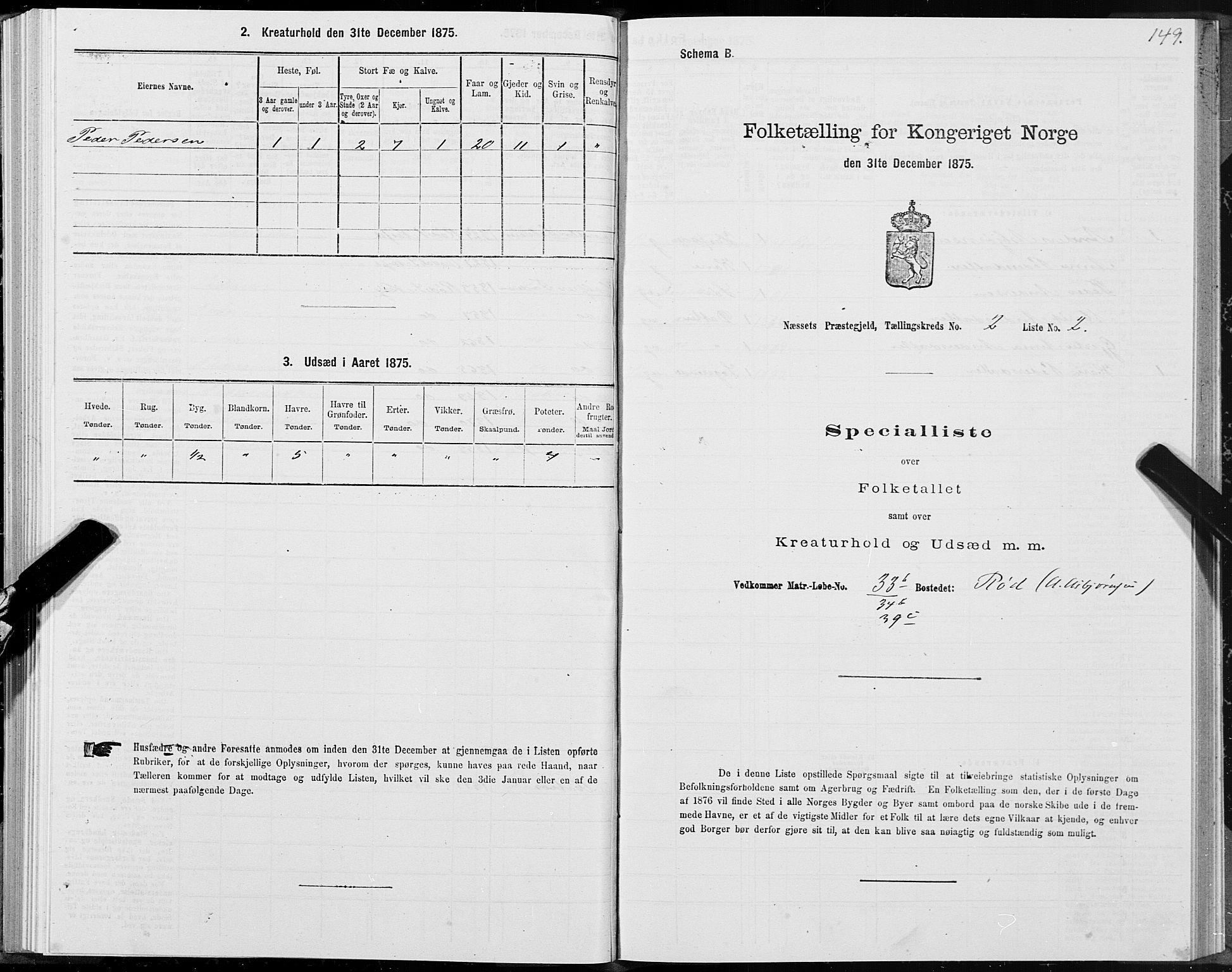 SAT, 1875 census for 1543P Nesset, 1875, p. 1149