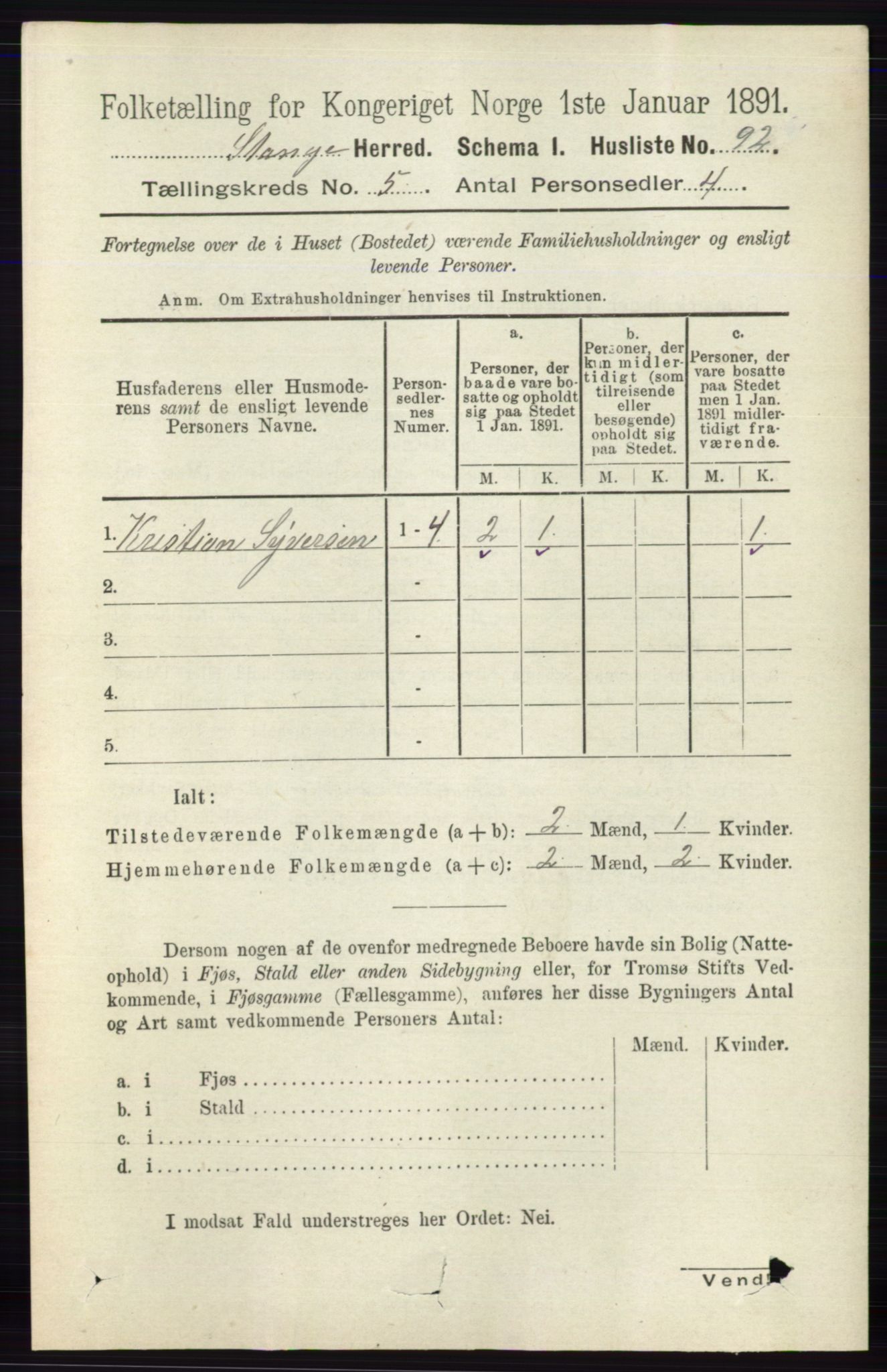 RA, 1891 census for 0417 Stange, 1891, p. 3085