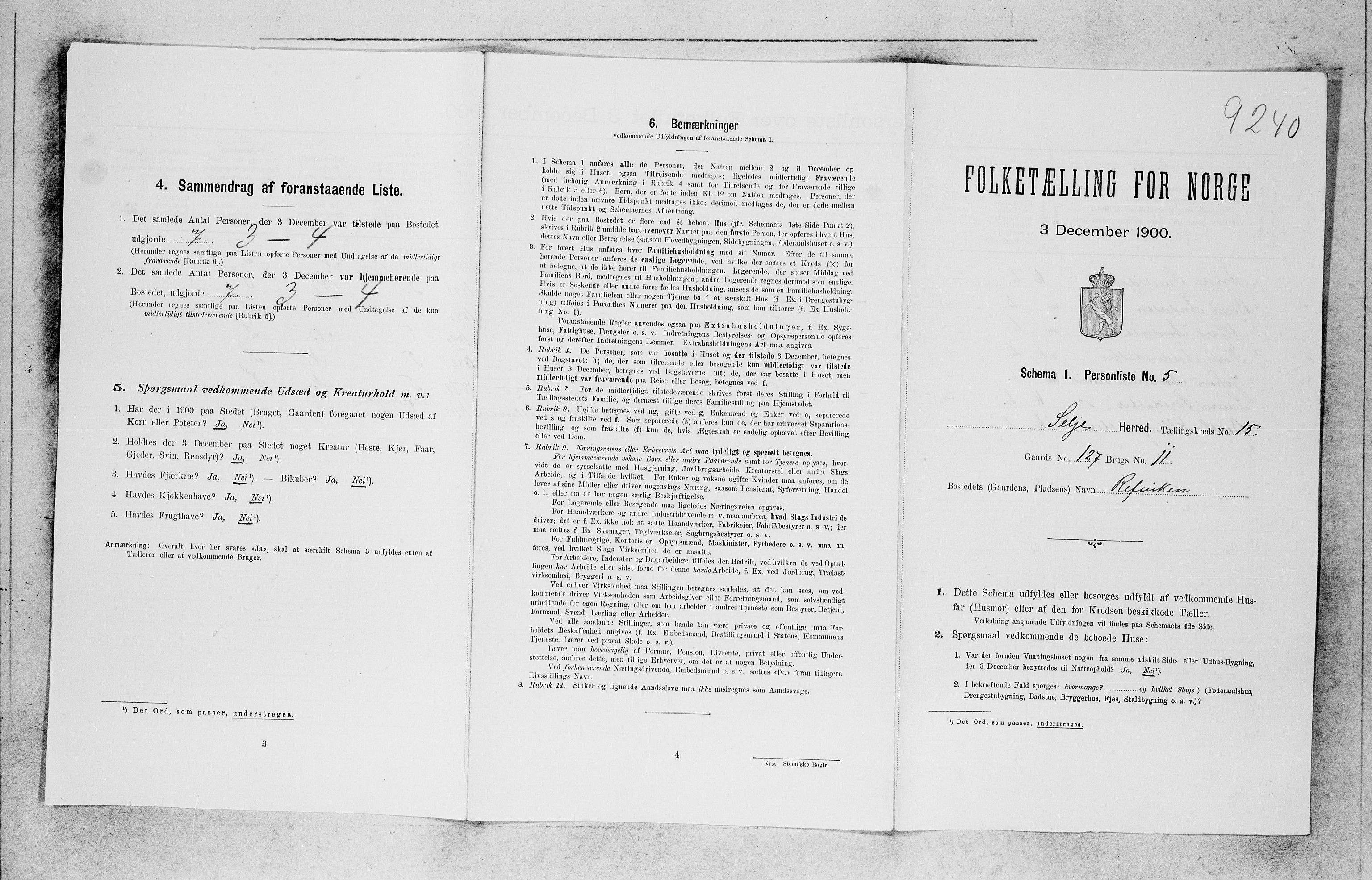 SAB, 1900 census for Selje, 1900, p. 1412