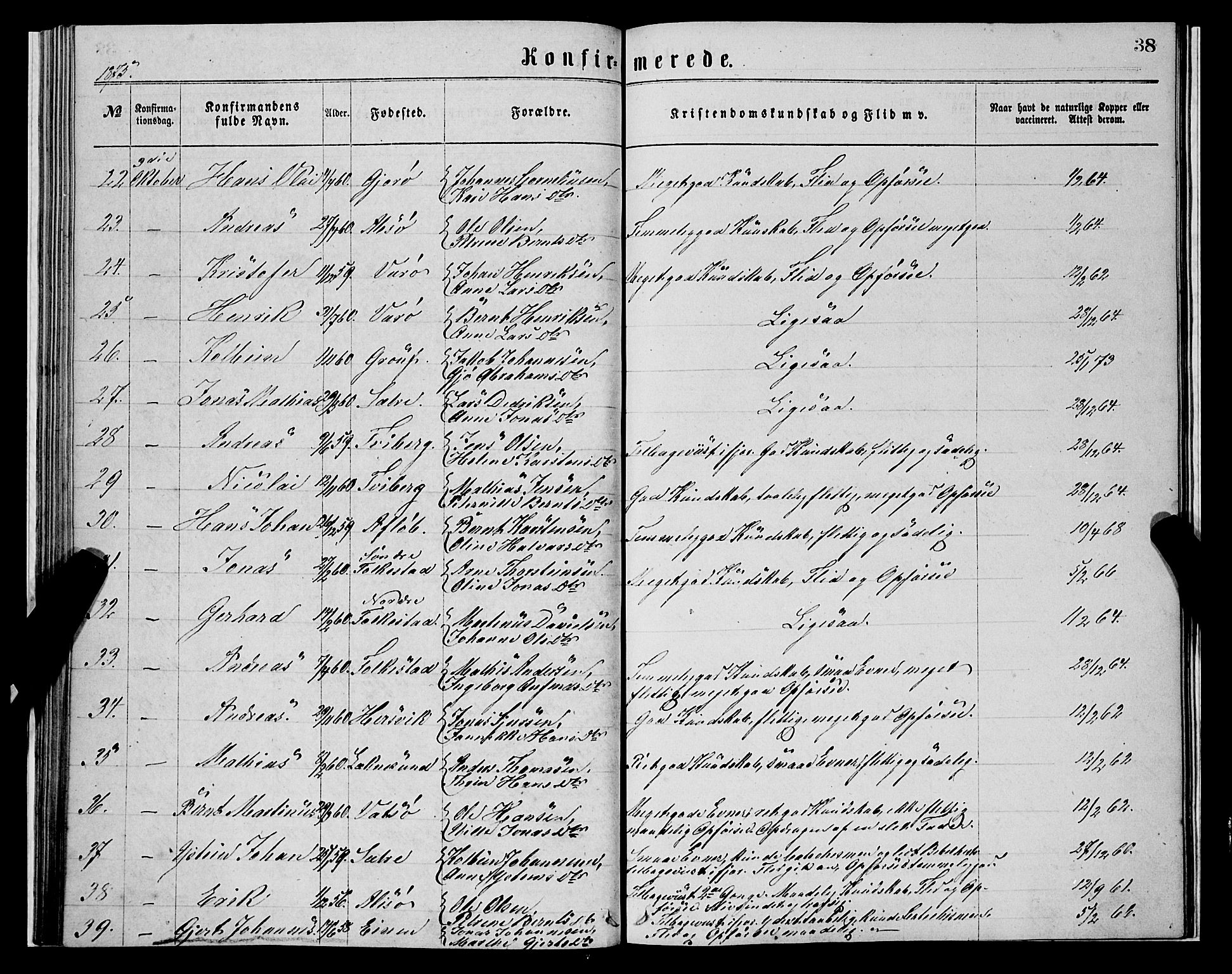 Askvoll sokneprestembete, AV/SAB-A-79501/H/Haa/Haaa/L0013: Parish register (official) no. A 13, 1865-1878, p. 38