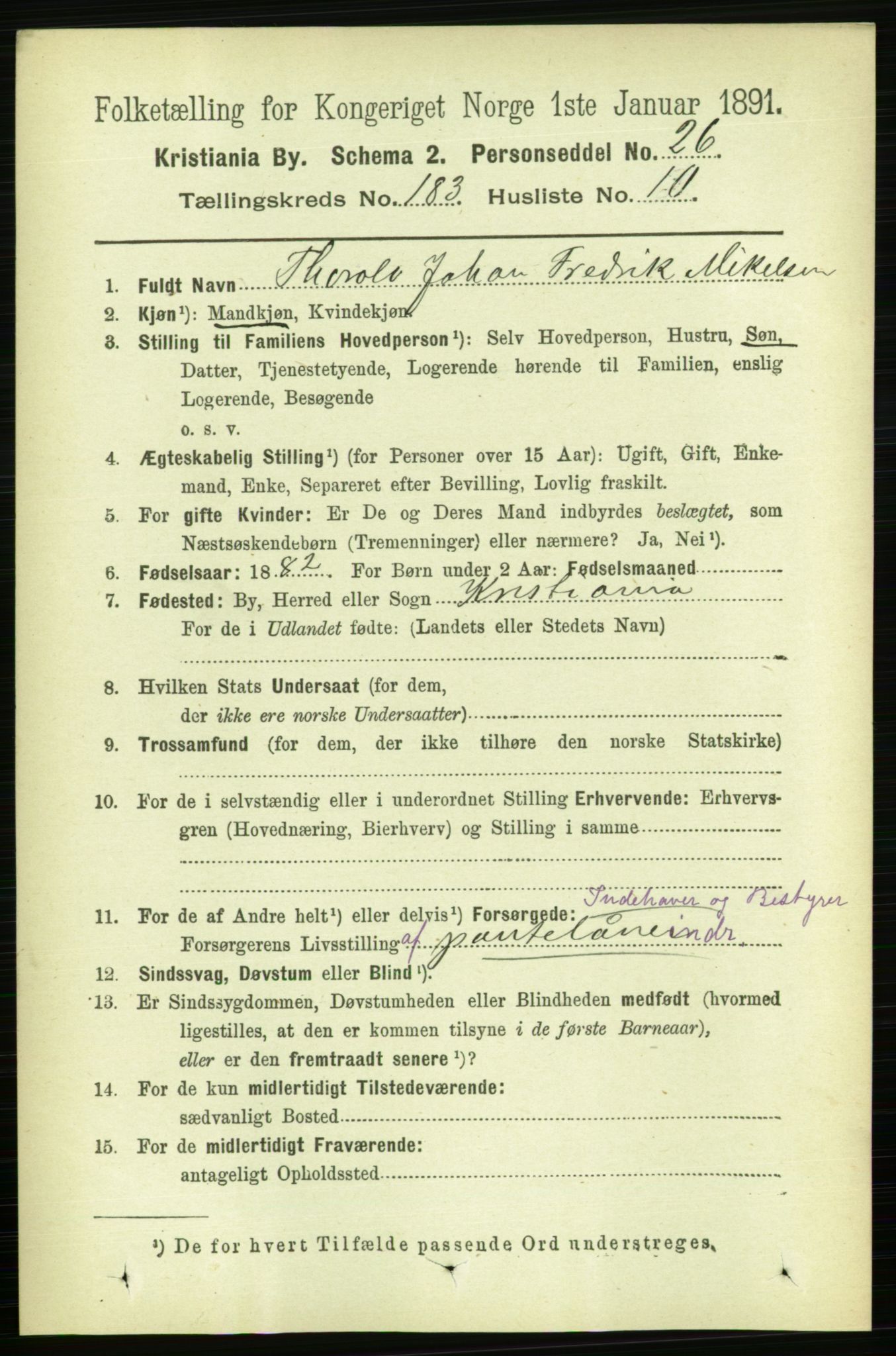 RA, 1891 census for 0301 Kristiania, 1891, p. 109710