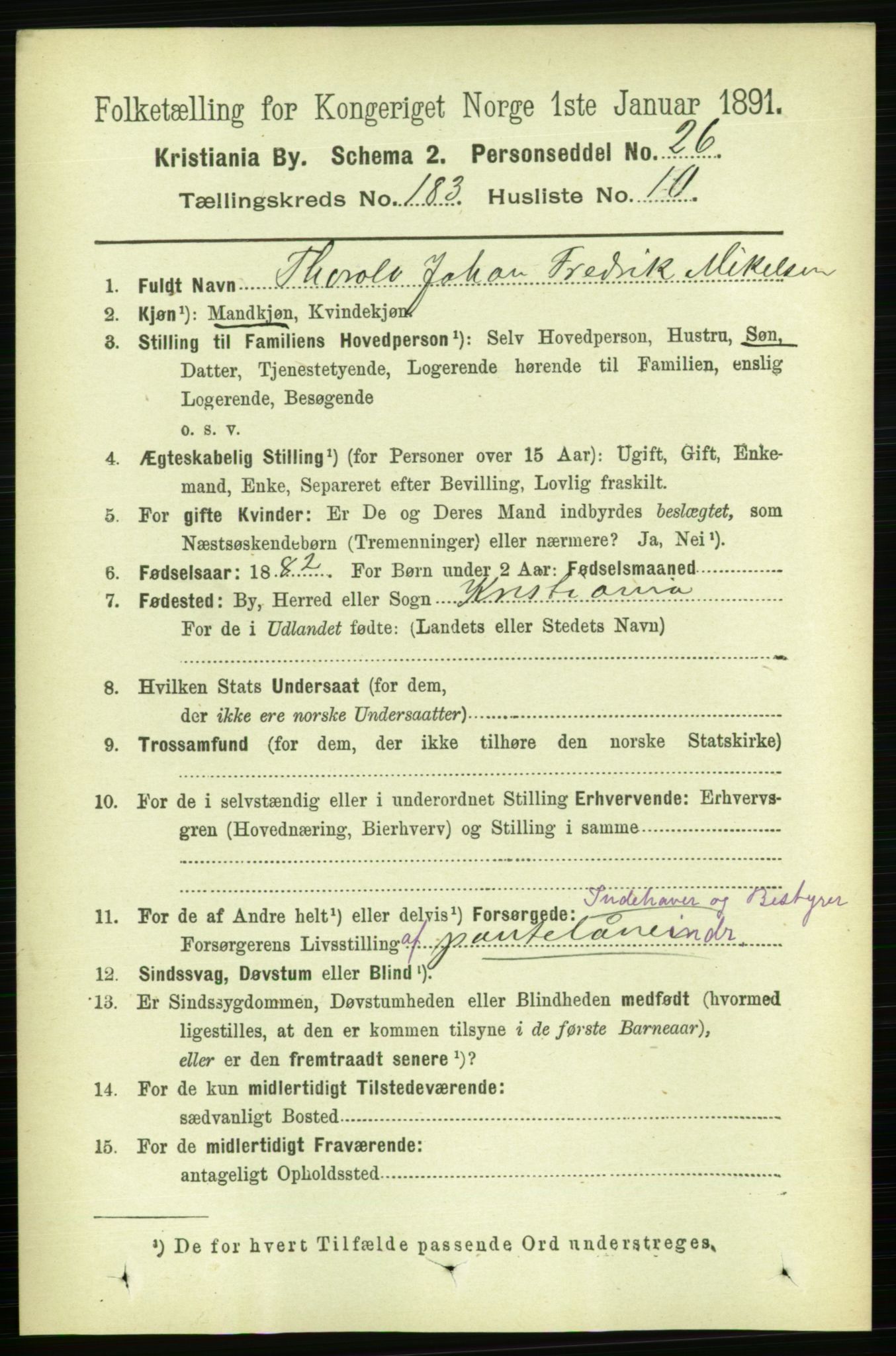 RA, 1891 census for 0301 Kristiania, 1891, p. 109710