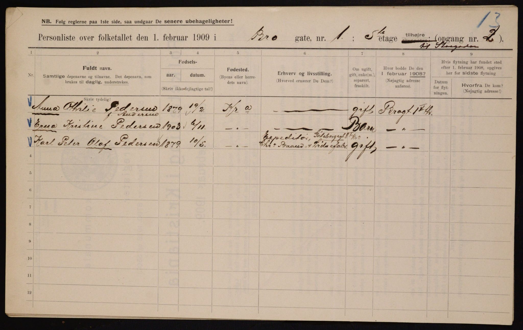 OBA, Municipal Census 1909 for Kristiania, 1909, p. 9018