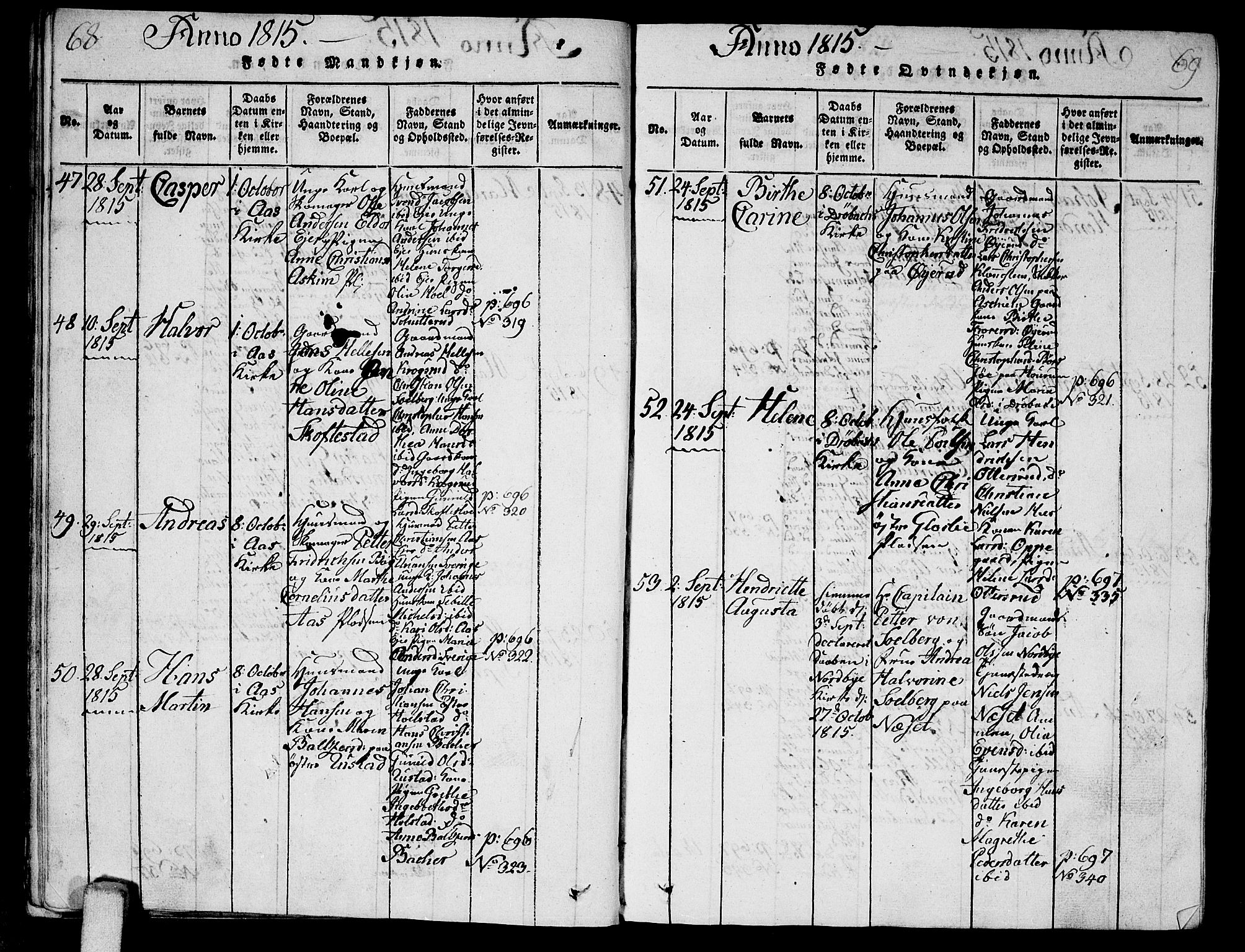 Ås prestekontor Kirkebøker, AV/SAO-A-10894/G/Ga/L0001: Parish register (copy) no. I 1, 1814-1820, p. 68-69