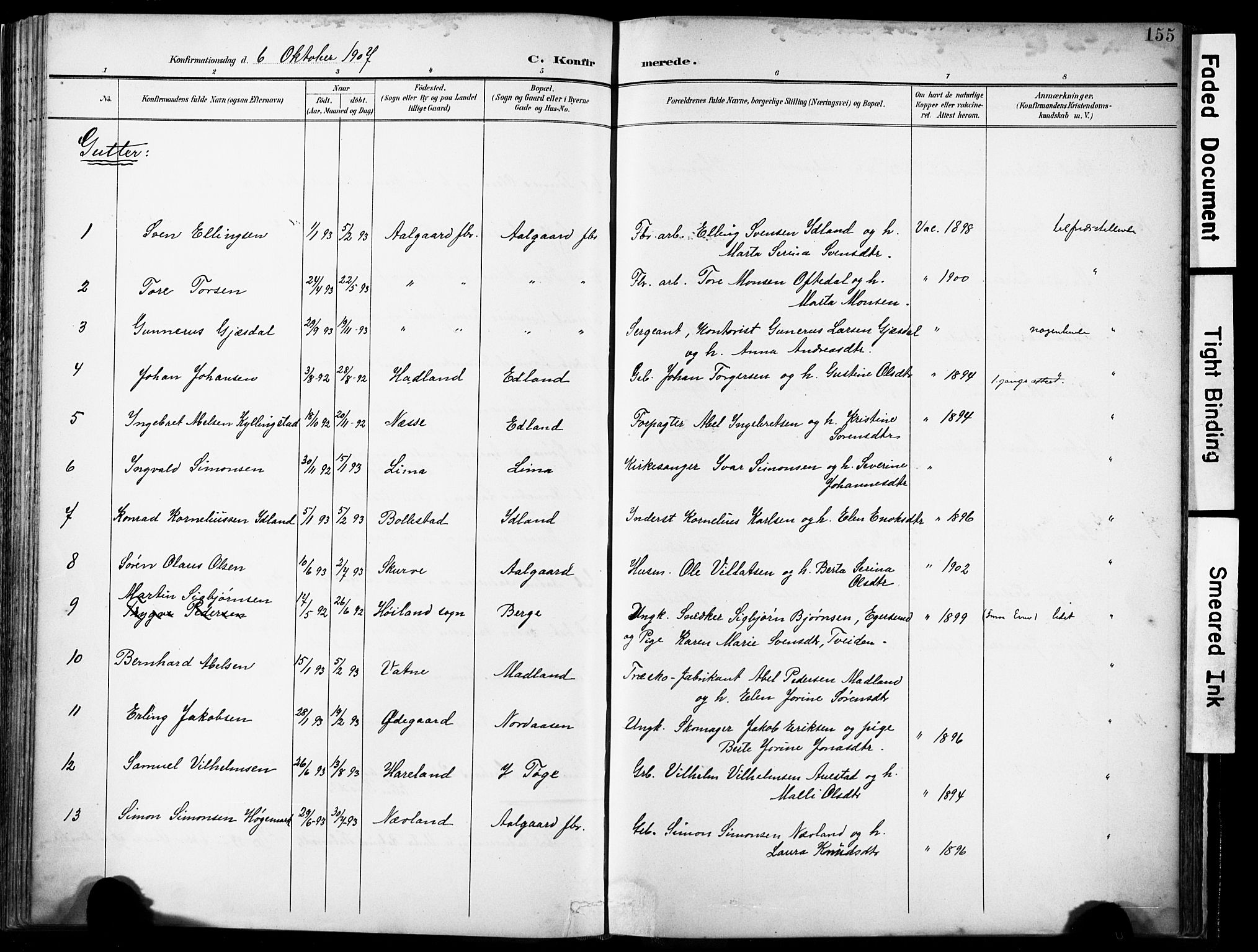 Lye sokneprestkontor, SAST/A-101794/001/30BA/L0012: Parish register (official) no. A 11, 1896-1909, p. 155