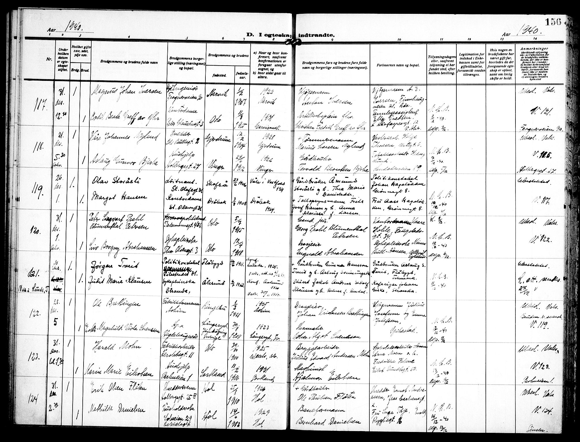 Trefoldighet prestekontor Kirkebøker, AV/SAO-A-10882/H/Ha/L0005: Banns register no. 5, 1932-1952, p. 156