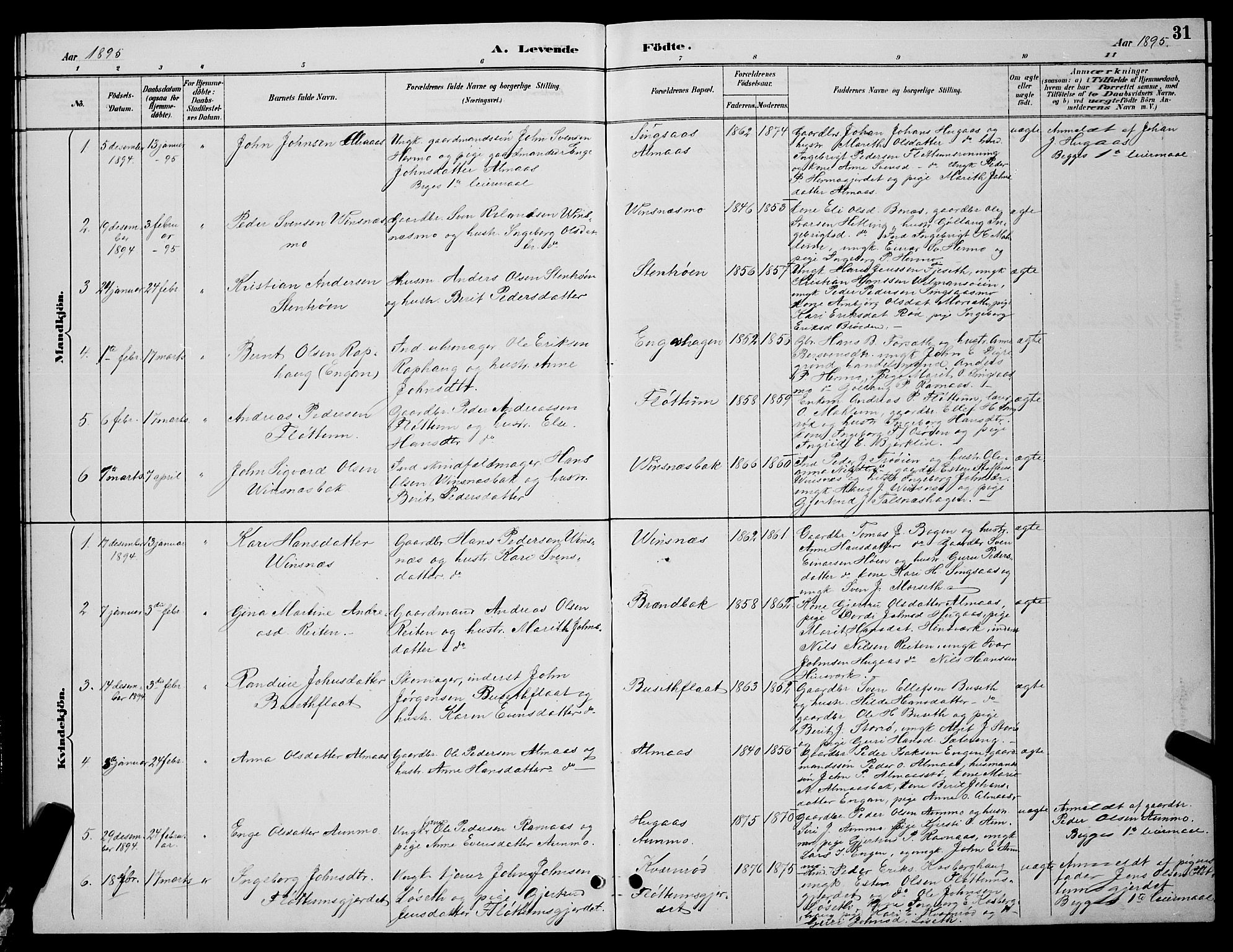 Ministerialprotokoller, klokkerbøker og fødselsregistre - Sør-Trøndelag, SAT/A-1456/688/L1028: Parish register (copy) no. 688C03, 1889-1899, p. 31