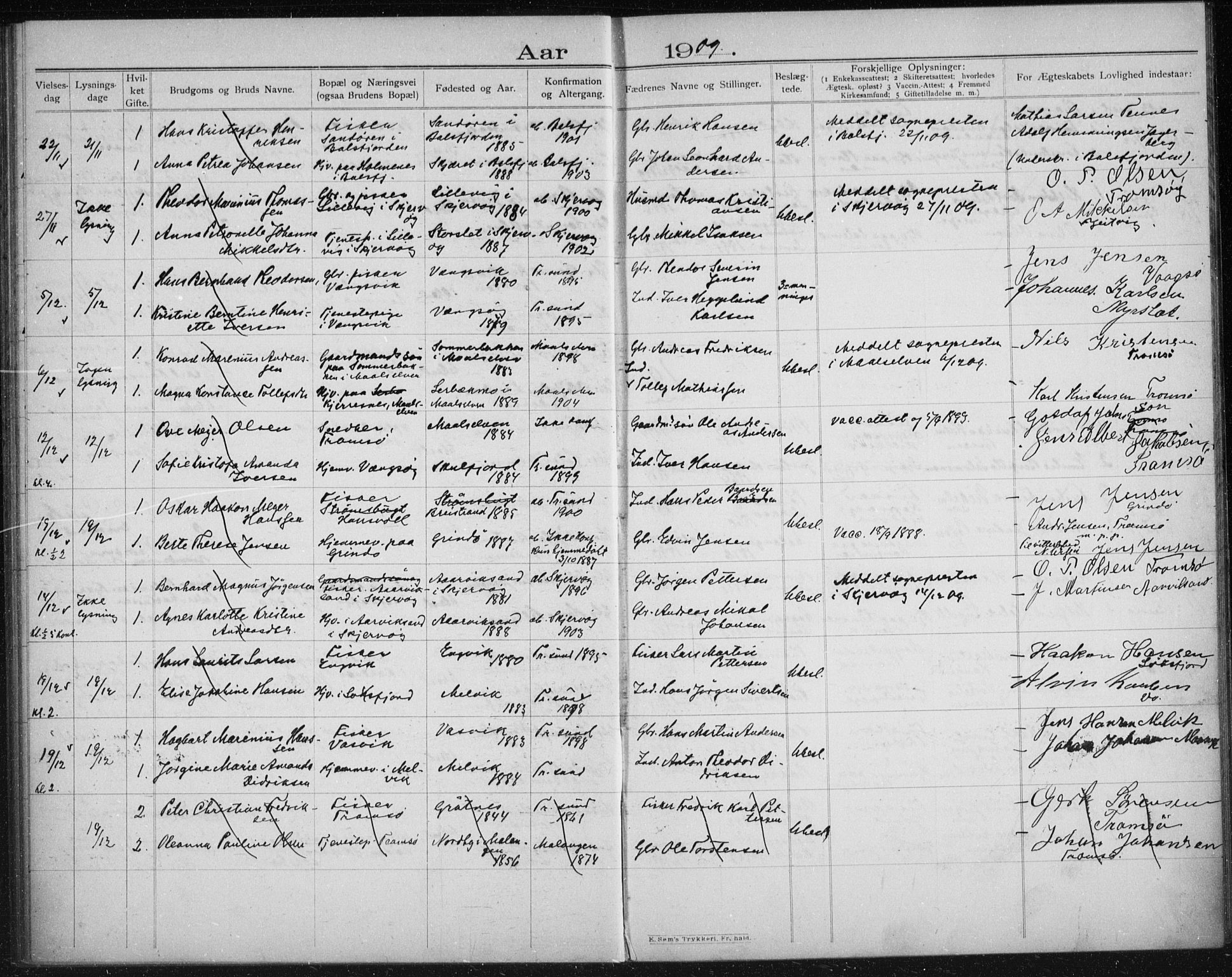 Tromsøysund sokneprestkontor, AV/SATØ-S-1304/H/Hc/L0058: Banns register no. 58, 1905-1912