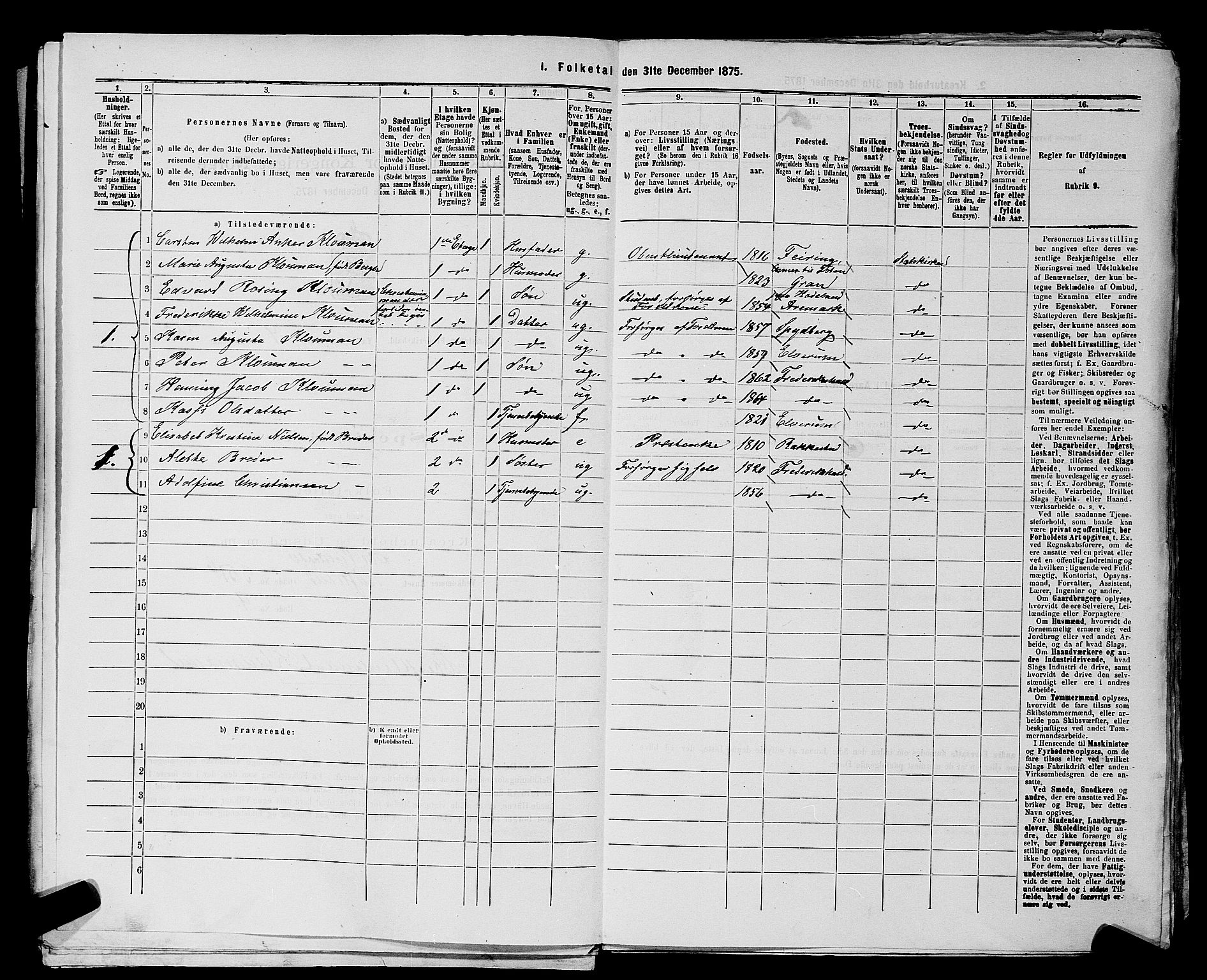 RA, 1875 census for 0101P Fredrikshald, 1875, p. 854