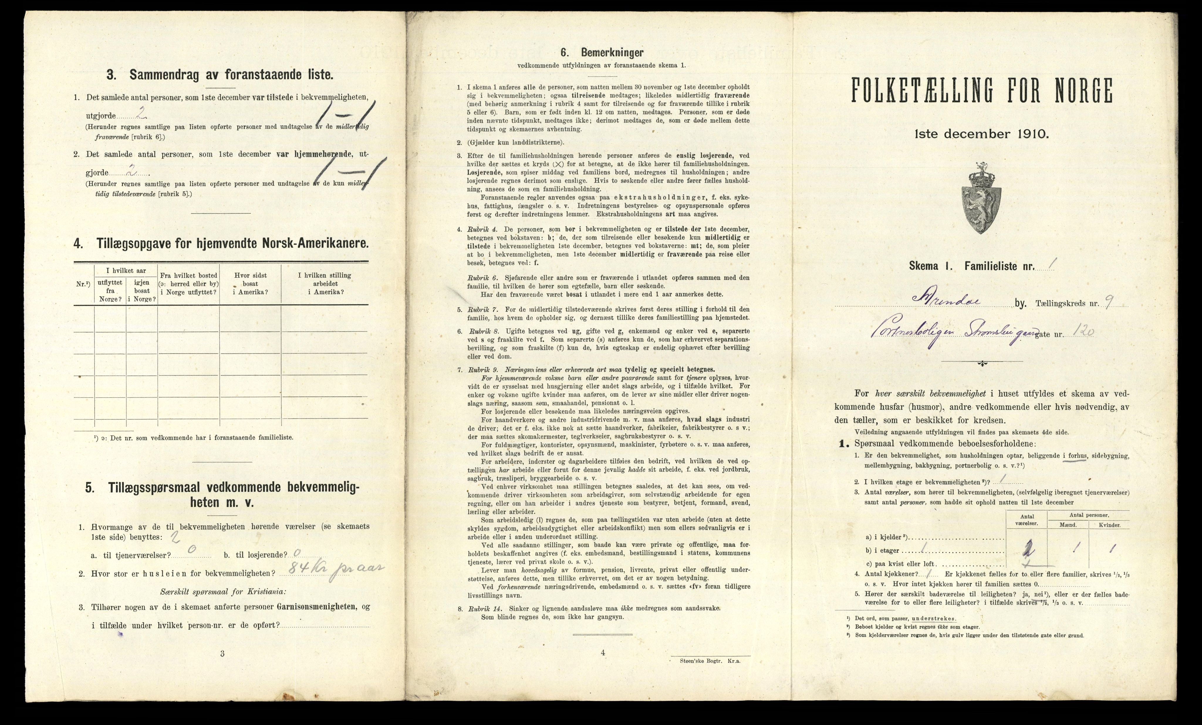 RA, 1910 census for Arendal, 1910, p. 3481