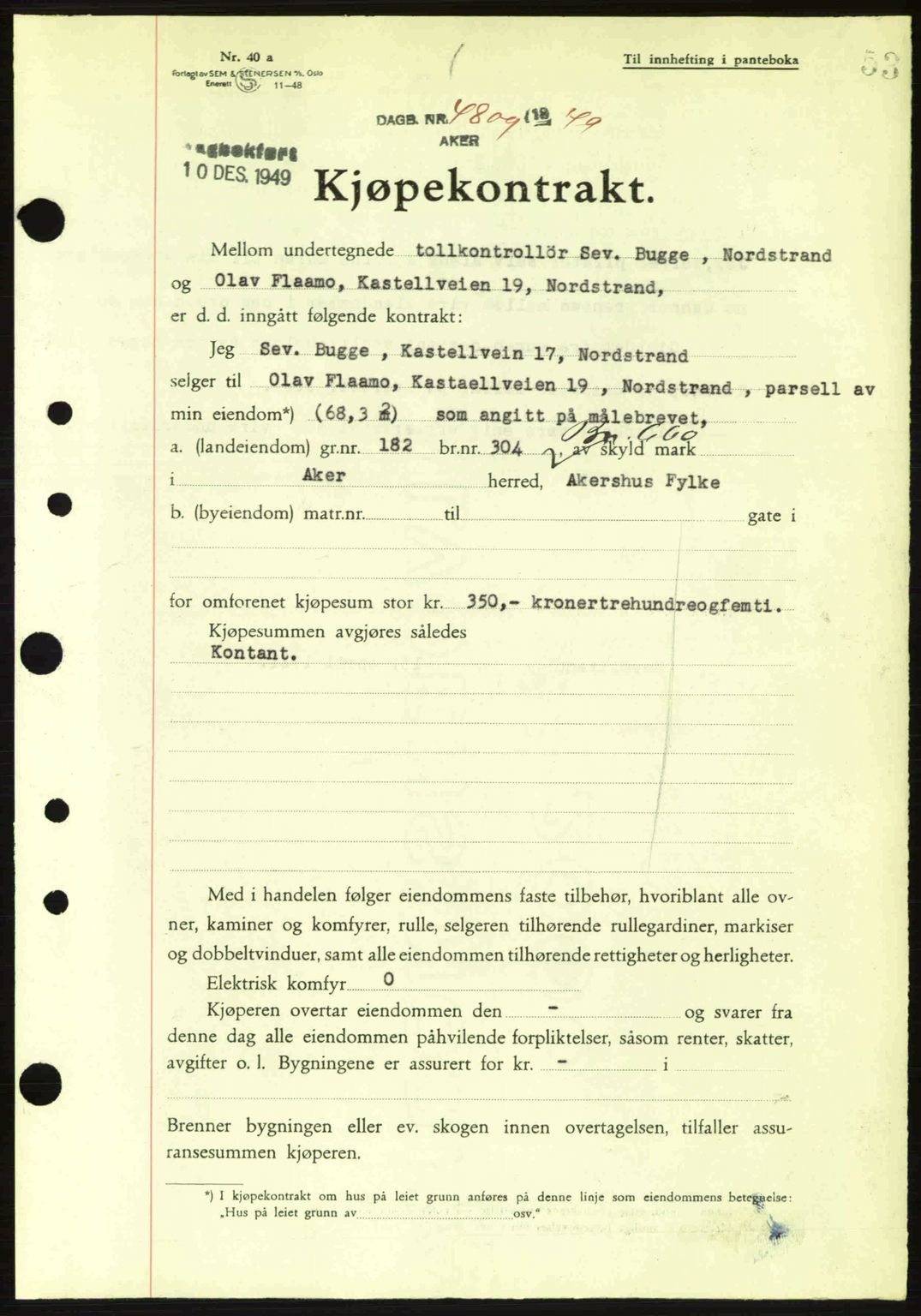 Oslo byskriverembete, AV/SAO-A-10227/G/Gb/Gbd/Gbda/L0017: Mortgage book no. A215, 1949-1950, Diary no: : 14809/1949